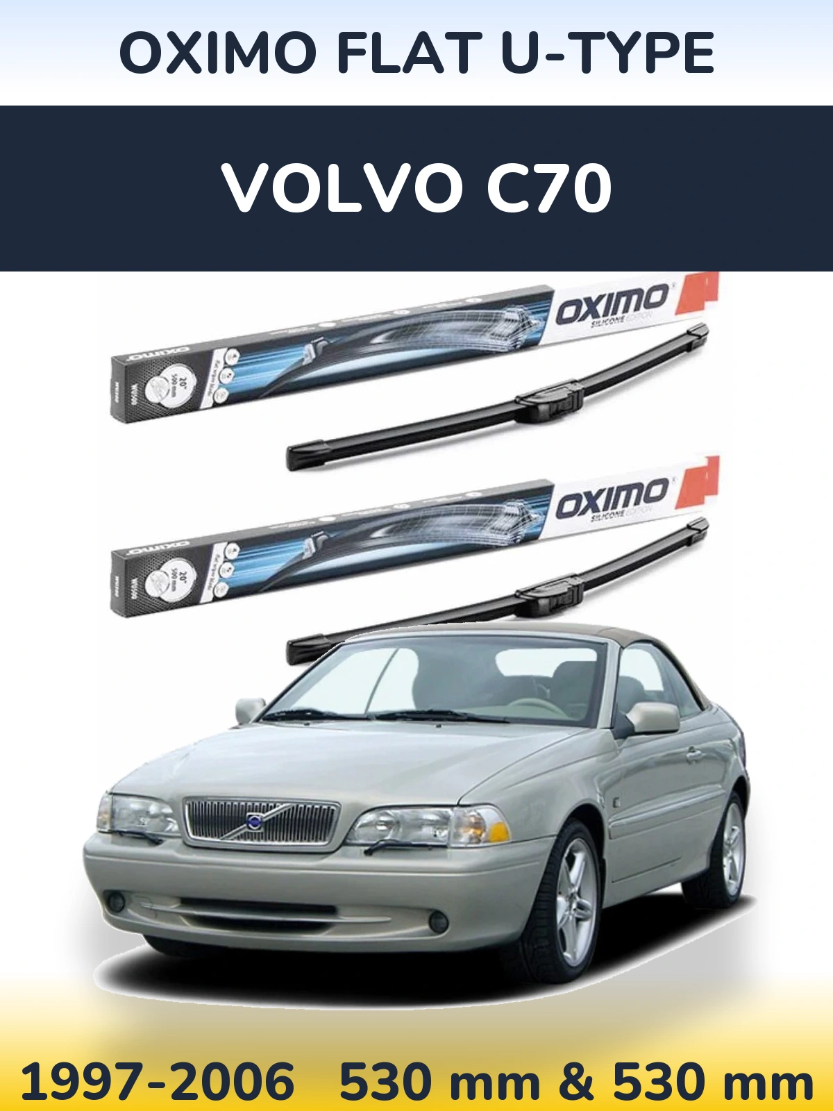 Комплект передних дворников Oximo Flat U-type 530 & 530 мм для Volvo C70 1997-2006