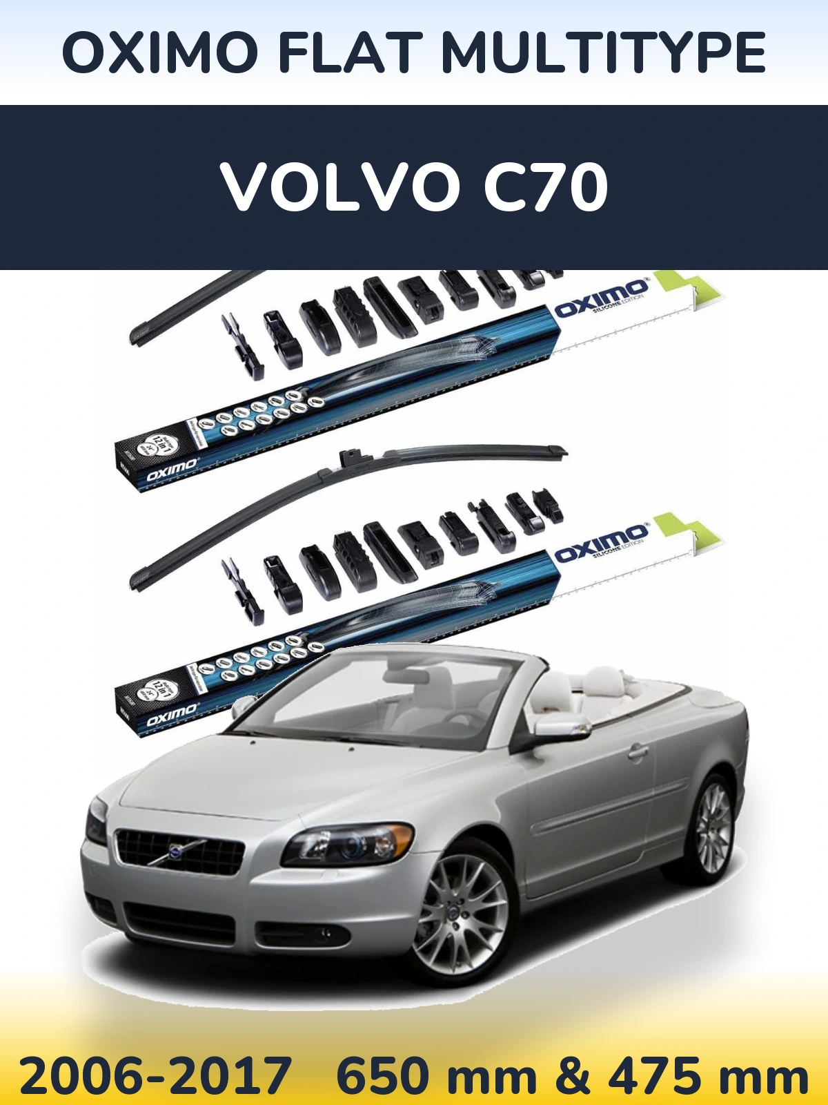 Komplet przednich wycieraczek Oximo Flat MultiType 650 & 475 mm do Volvo C70 2006-2017