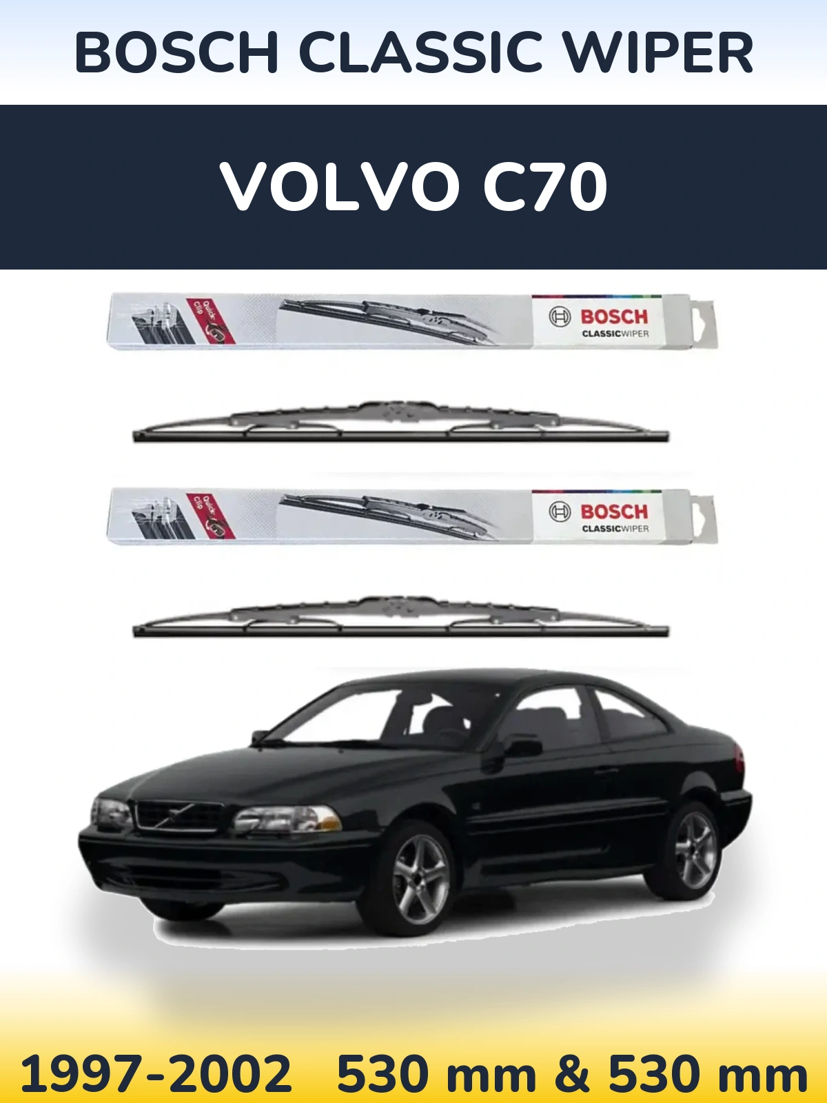 Комплект передних дворников BOSCH Classic Wiper 530 & 530 мм для Volvo C70 1997-2002