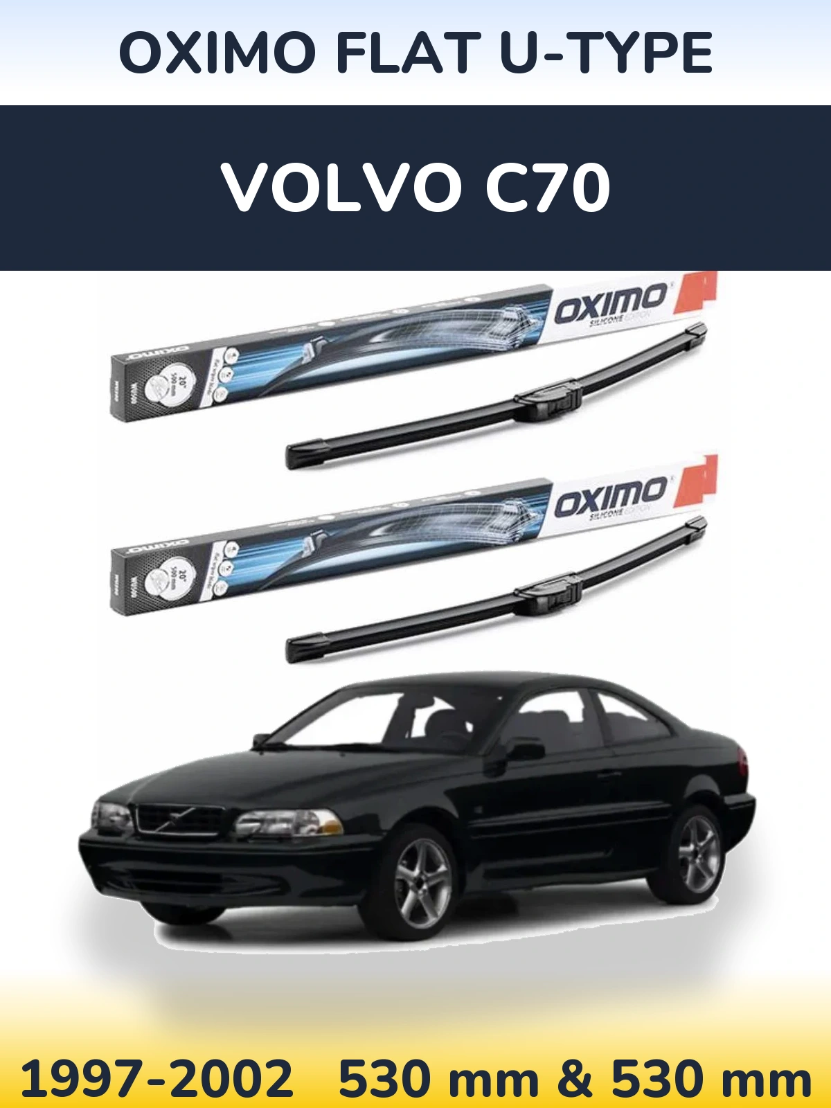 Комплект передних дворников Oximo Flat U-type 530 & 530 мм для Volvo C70 1997-2002
