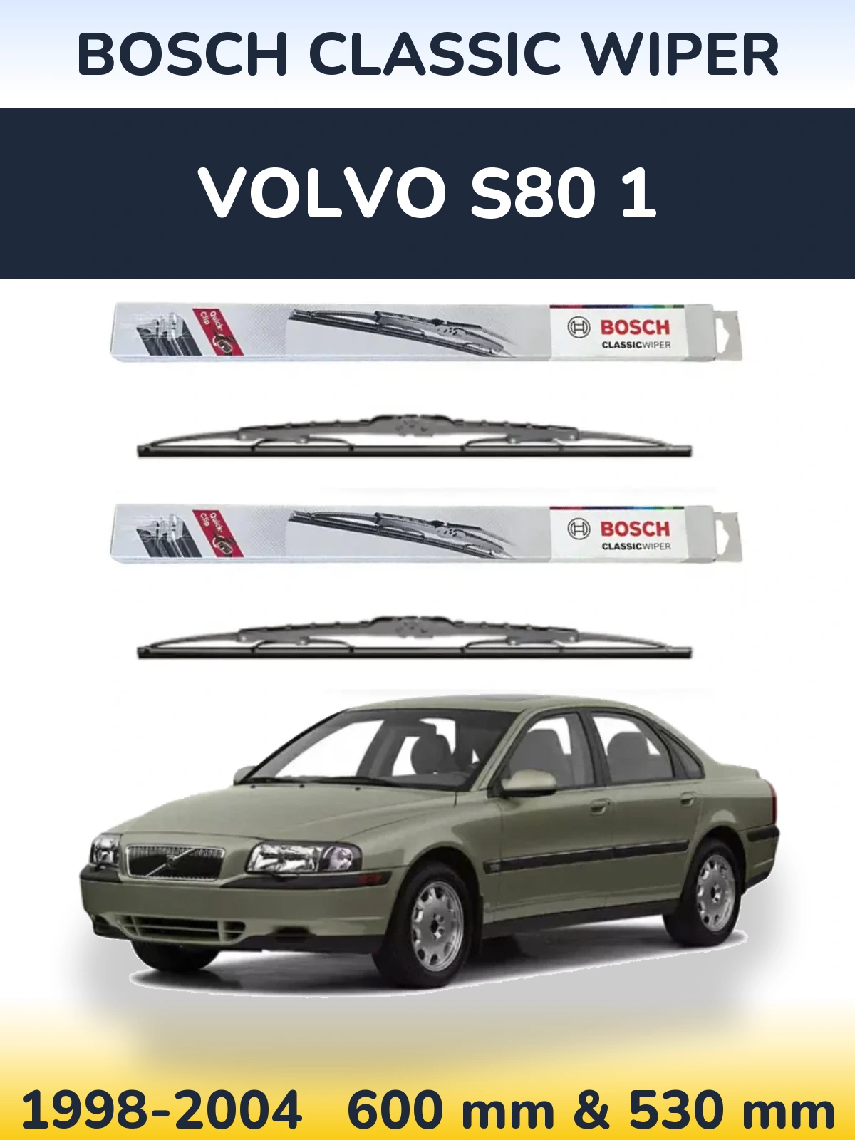 Komplet przednich wycieraczek BOSCH Classic Wiper 600 & 530 mm do Volvo S80 1 1998-2004