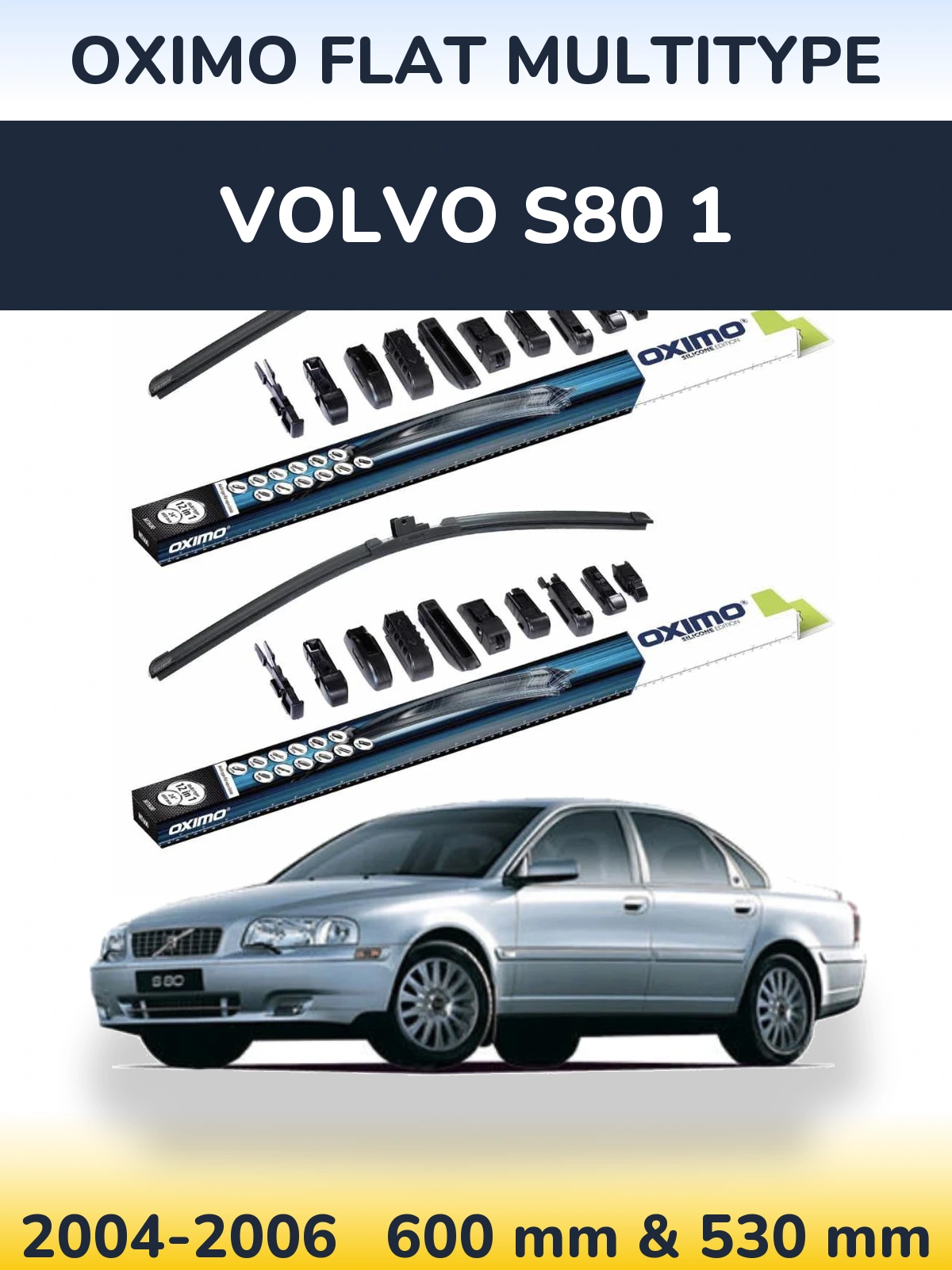 Комплект передних дворников Oximo Flat MultiТипe 600 & 530 мм для Volvo S80 1 2004-2006