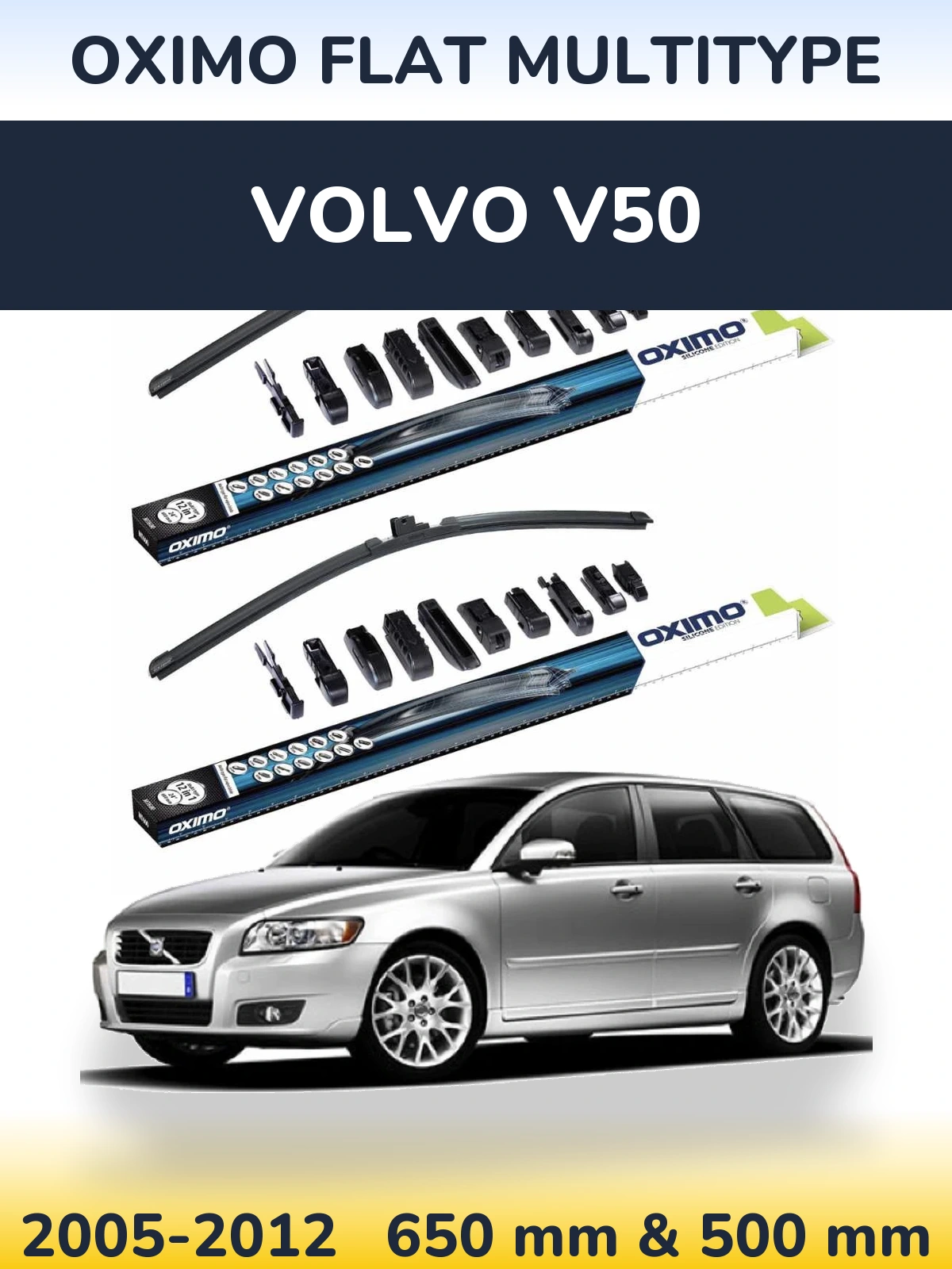 Комплект передних дворников Oximo Flat MultiТипe 650 & 500 мм для Volvo V50 2005-2012