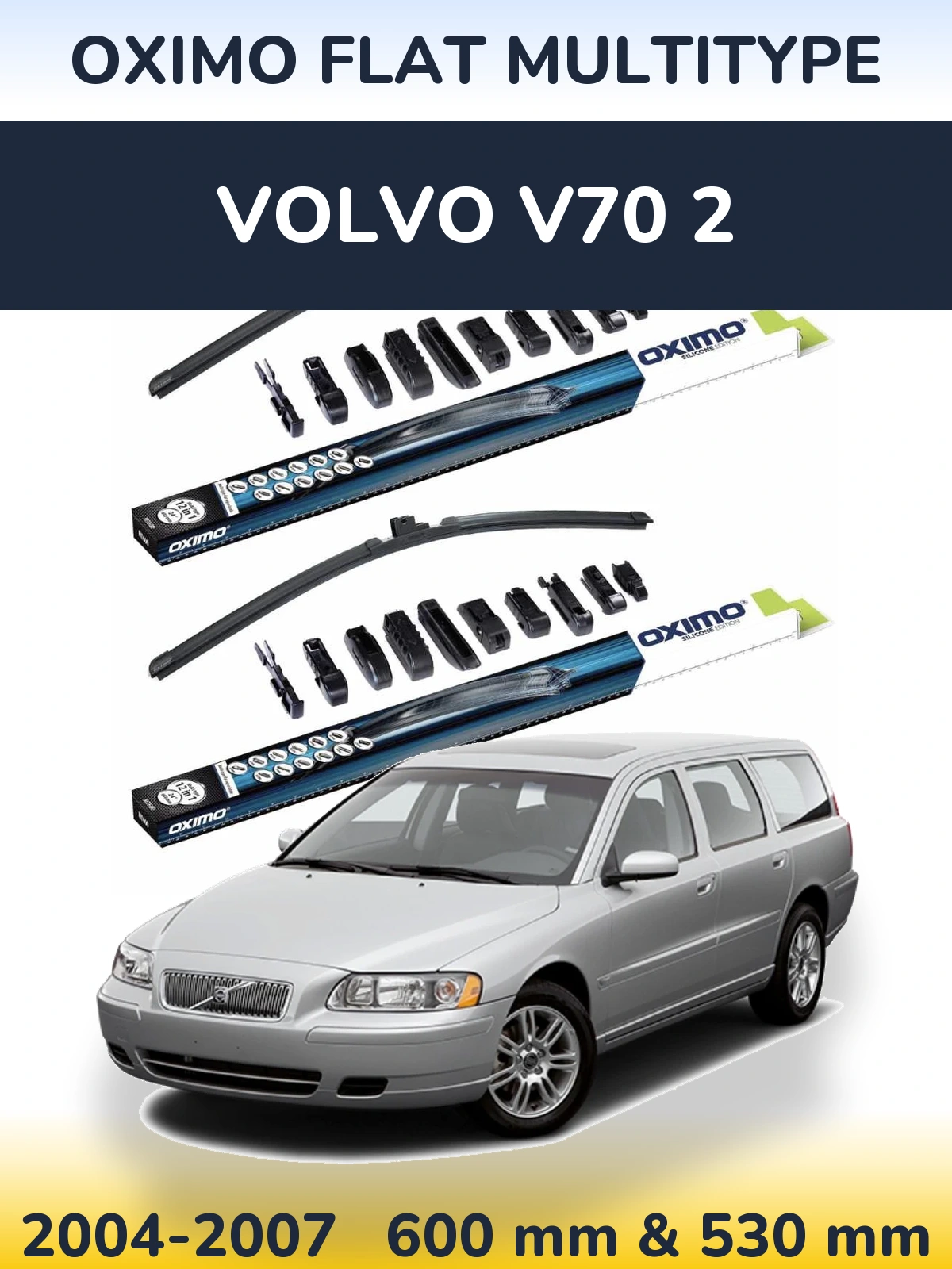 Komplet przednich wycieraczek Oximo Flat MultiType 600 & 530 mm do Volvo V70 2 2004-2007