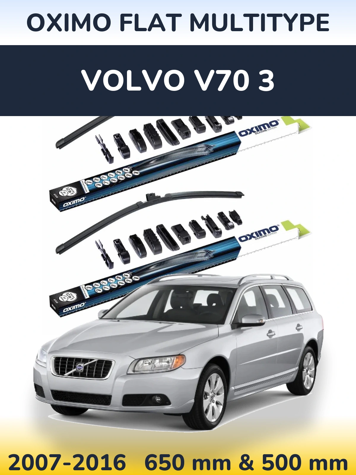 Komplet przednich wycieraczek Oximo Flat MultiType 650 & 500 mm do Volvo V70 3 2007-2016