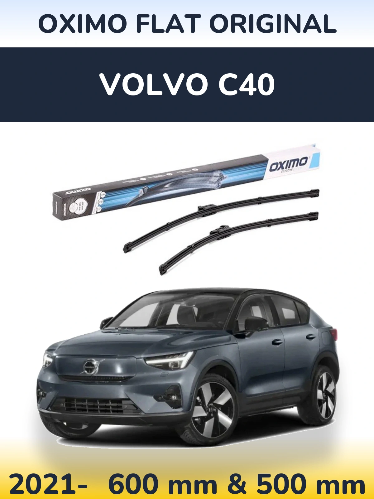 Комплект передних дворников Oximo Flat Original 600 & 500 мм для Volvo C40 2021-2026