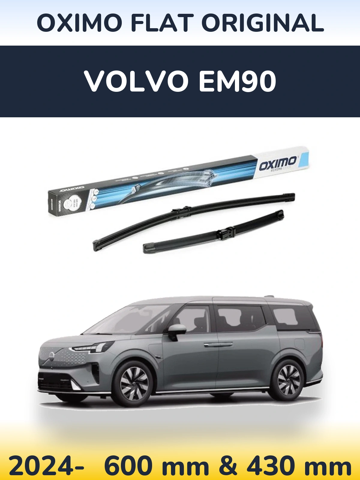 Комплект передних дворников Oximo Flat Original 600 & 400 мм для Volvo EM90 2024-2026