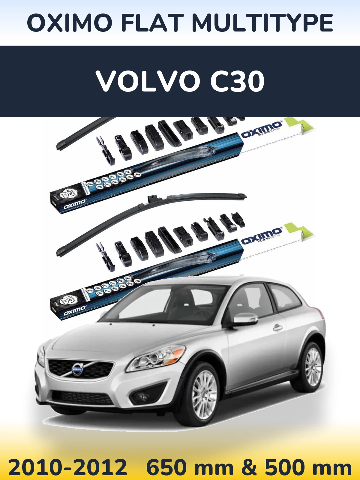 Komplet przednich wycieraczek Oximo Flat MultiType 650 & 500 mm do Volvo C30 2010-2012
