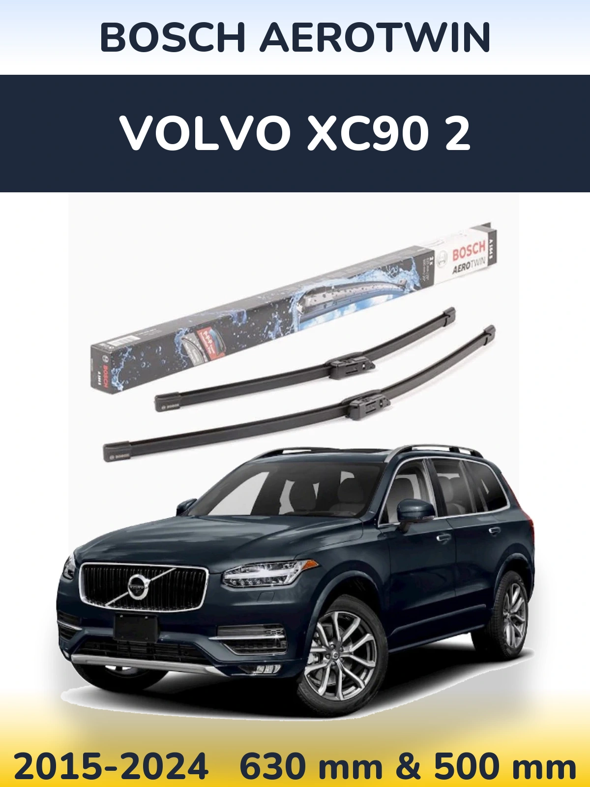 Комплект передніх щіток BOSCH AeroTwin 630 & 500 мм для Volvo XC90 2 2015-2024