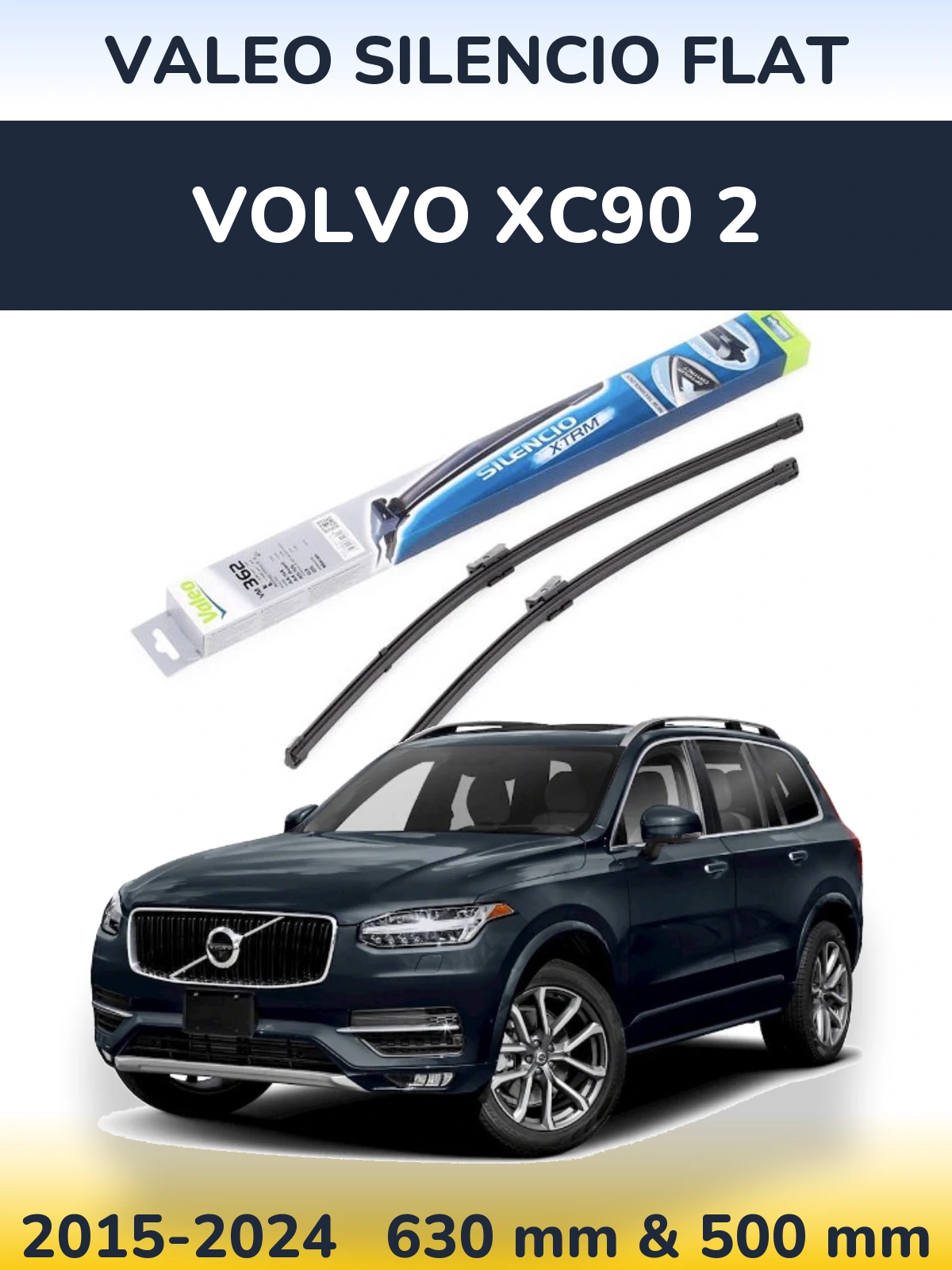 Front wiper blade set Valeo Silencio Flat 600 & 500 mm for Volvo XC90 2 2015-2024