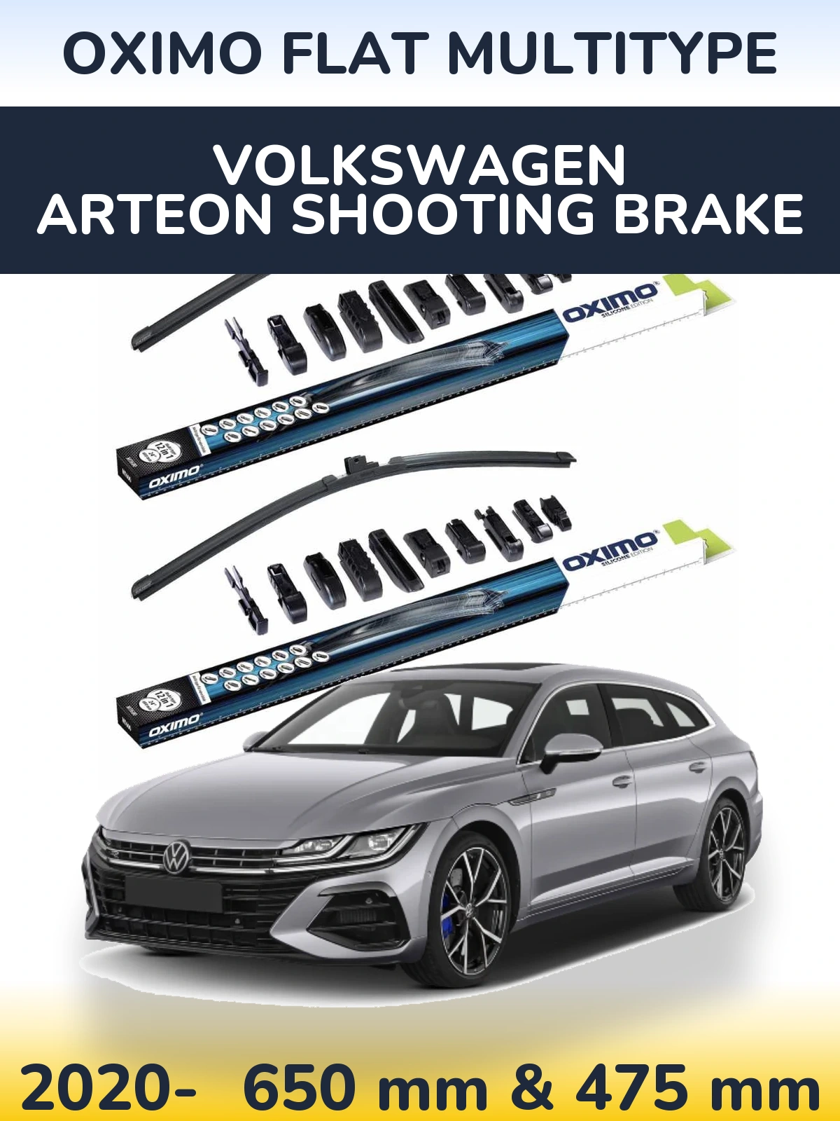 Komplet przednich wycieraczek Oximo Flat MultiType 650 & 475 mm do Volkswagen Arteon Shooting Brake 2020-2026