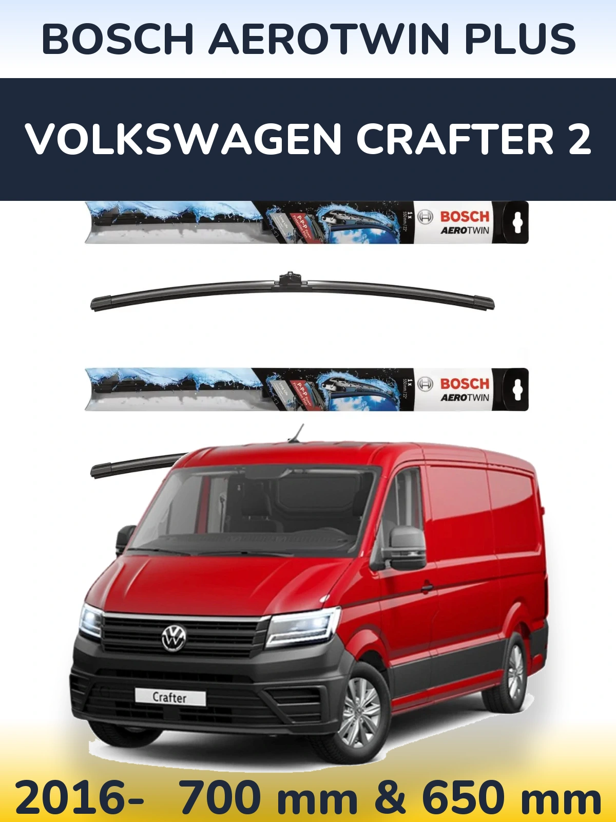 Комплект передніх щіток BOSCH AeroTwin Plus 700 & 650 мм для Volkswagen Crafter 2 2016-2026