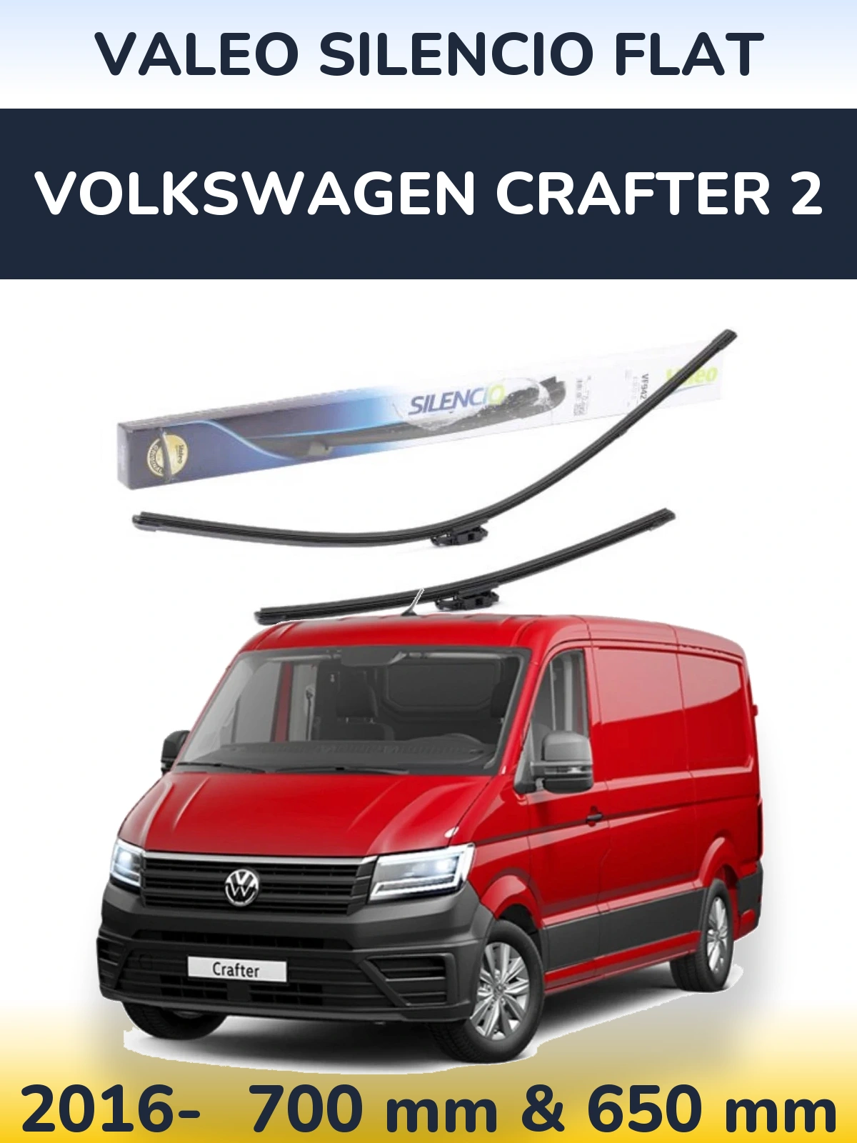 Front wiper blade set Valeo Silencio Flat 700 & 650 mm for Volkswagen Crafter 2 2016-2026
