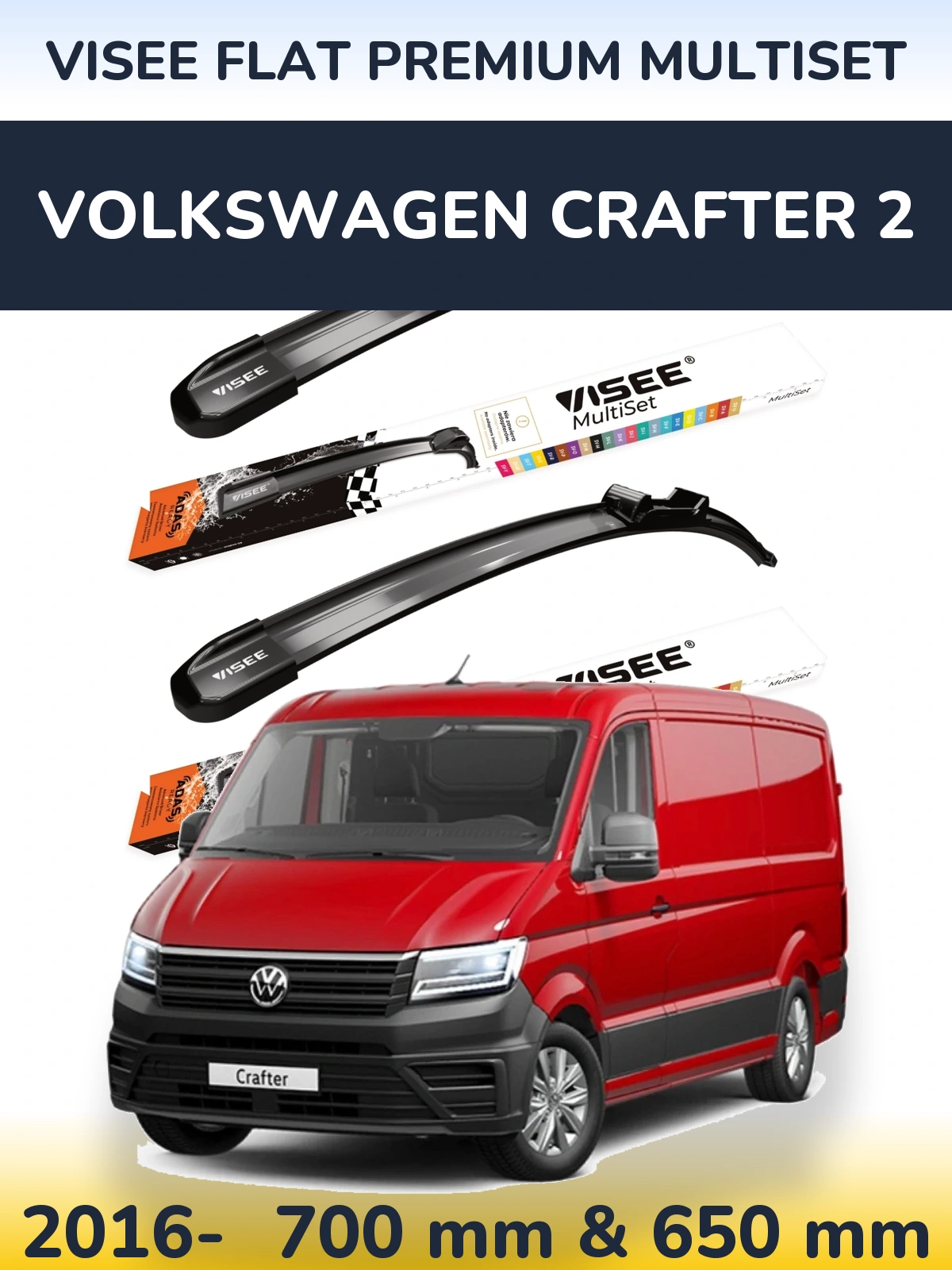 Front wiper blade set VISEE FLAT PREMIUM MultiSet 700 & 650 mm for Volkswagen Crafter 2 2016-2026