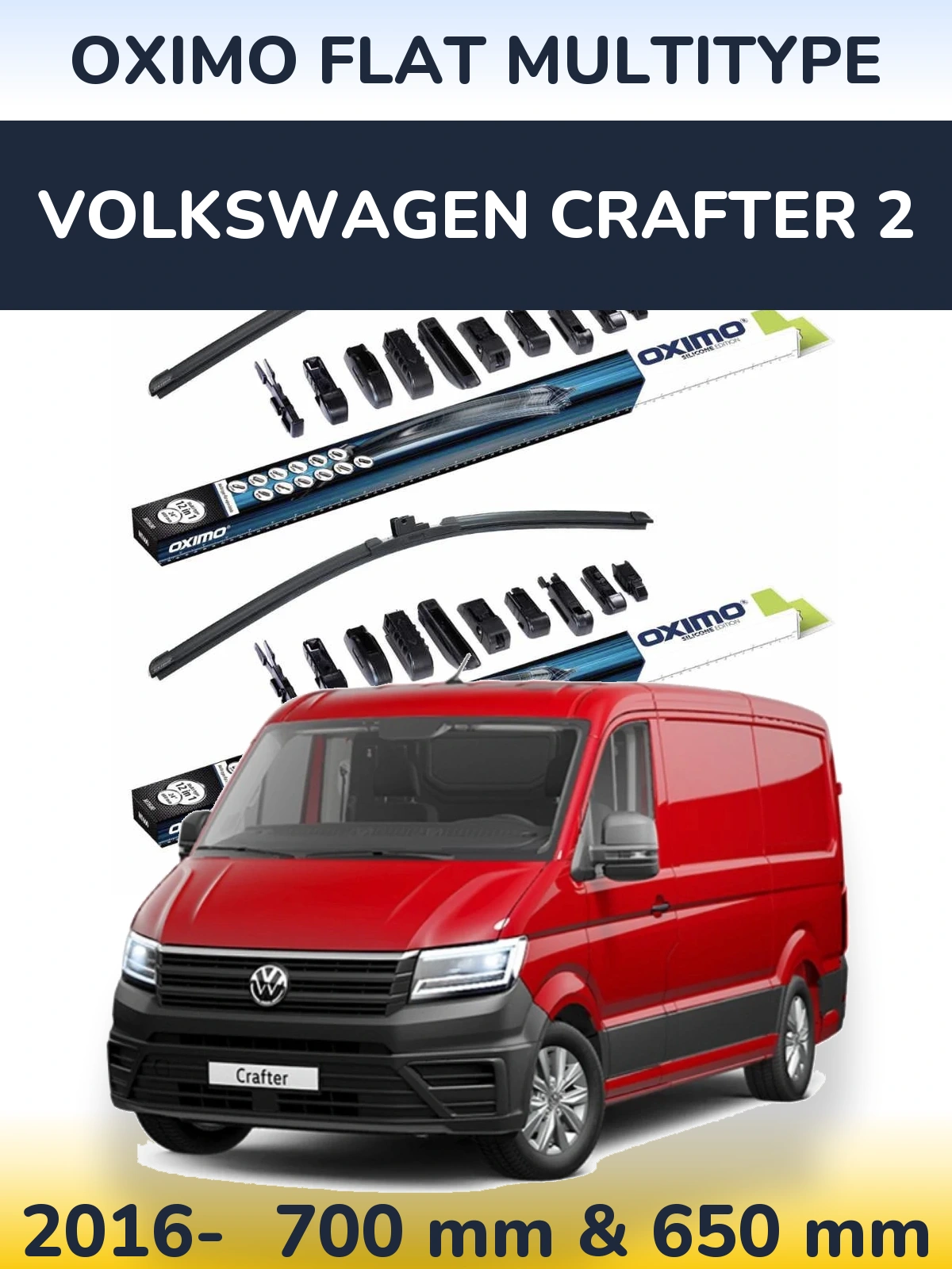 Front wiper blade set Oximo Flat MultiTypee 700 & 650 mm for Volkswagen Crafter 2 2016-2026