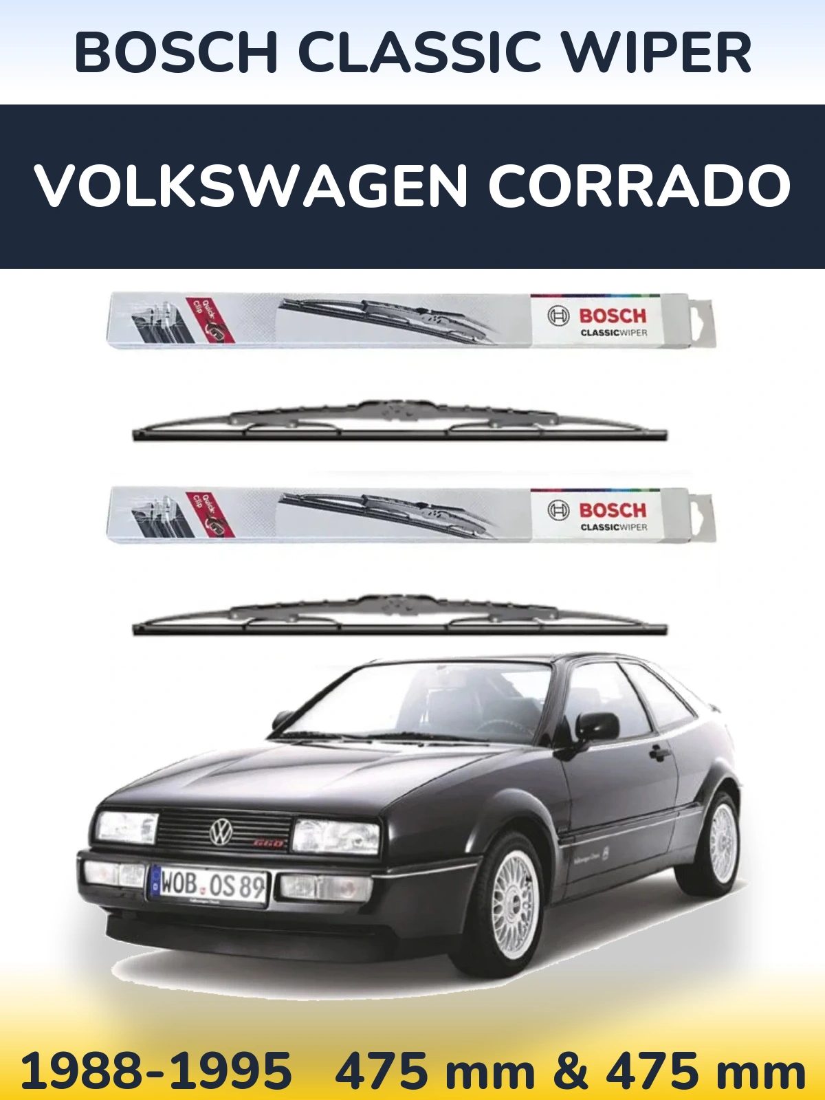 Комплект передніх щіток BOSCH Classic Wiper 475 & 475 мм для Volkswagen Corrado 1988-1995