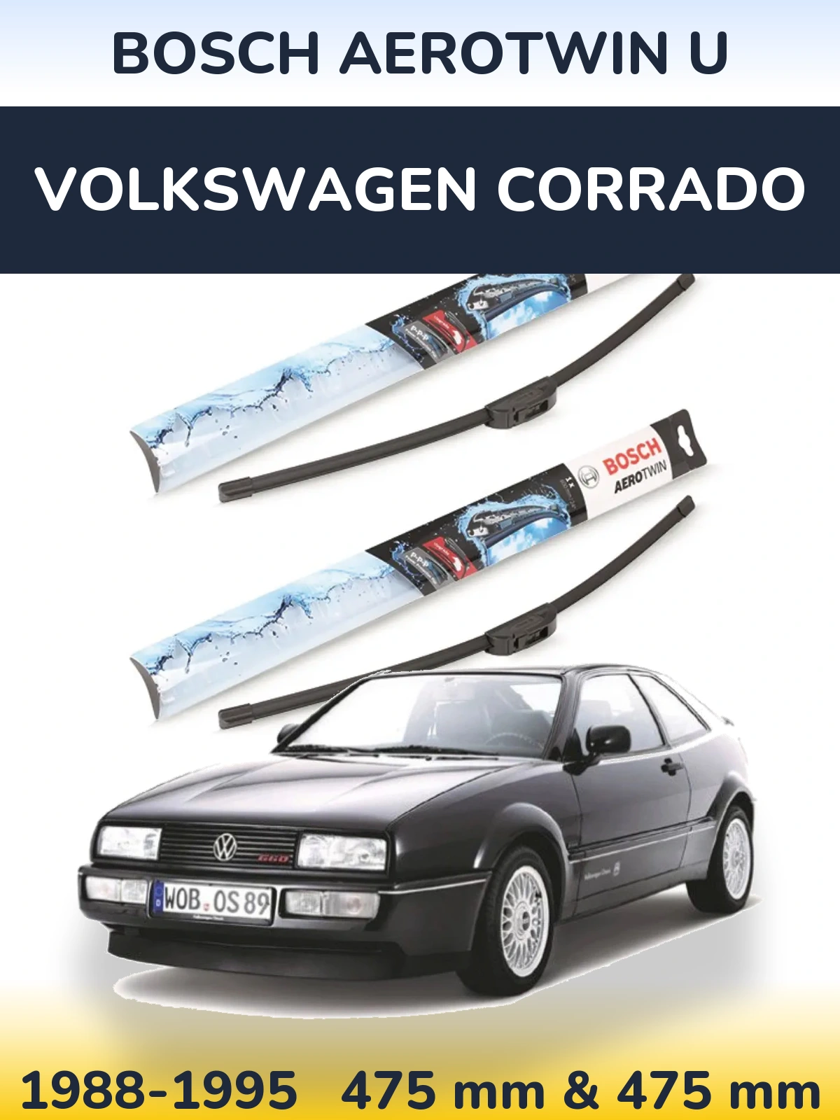 Комплект передних дворников BOSCH AeroTwin U 475 & 475 мм для Volkswagen Corrado 1988-1995