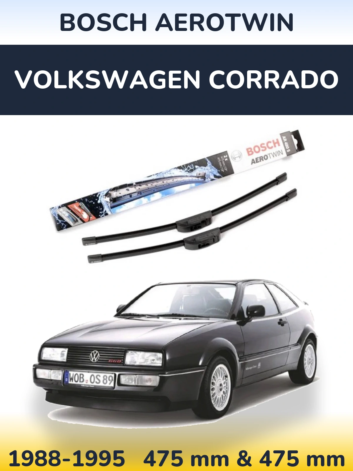 Комплект передних дворников BOSCH AeroTwin 475 & 475 мм для Volkswagen Corrado 1988-1995