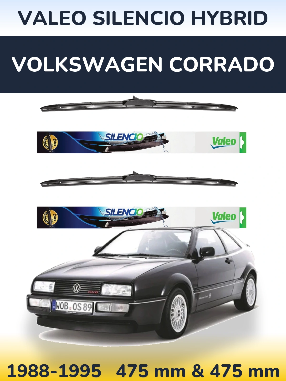 Комплект передніх щіток Valeo Silencio Hybrid 475 & 475 мм для Volkswagen Corrado 1988-1995