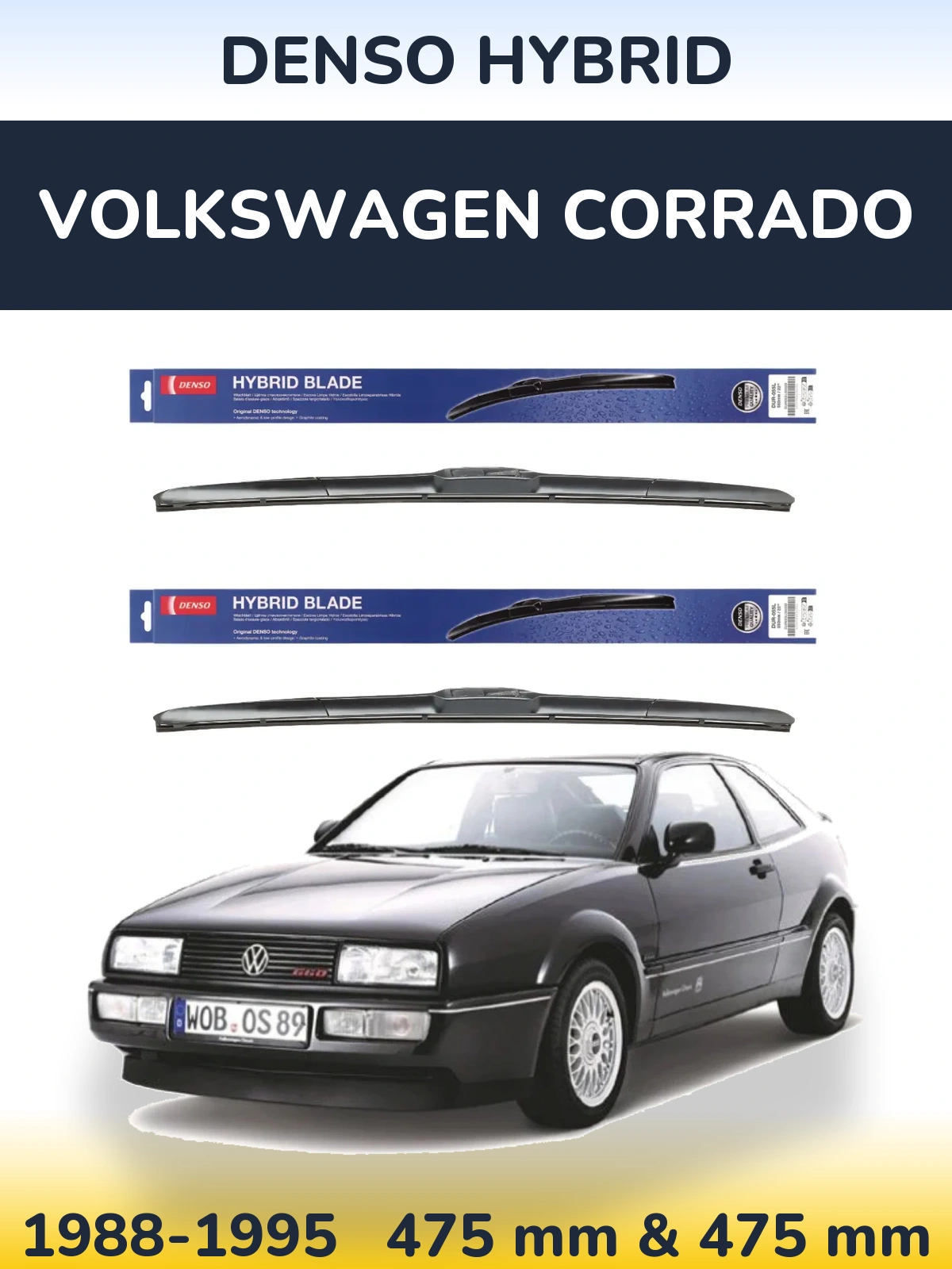 Komplet przednich wycieraczek Denso Hybrid 475 & 475 mm do Volkswagen Corrado 1988-1995