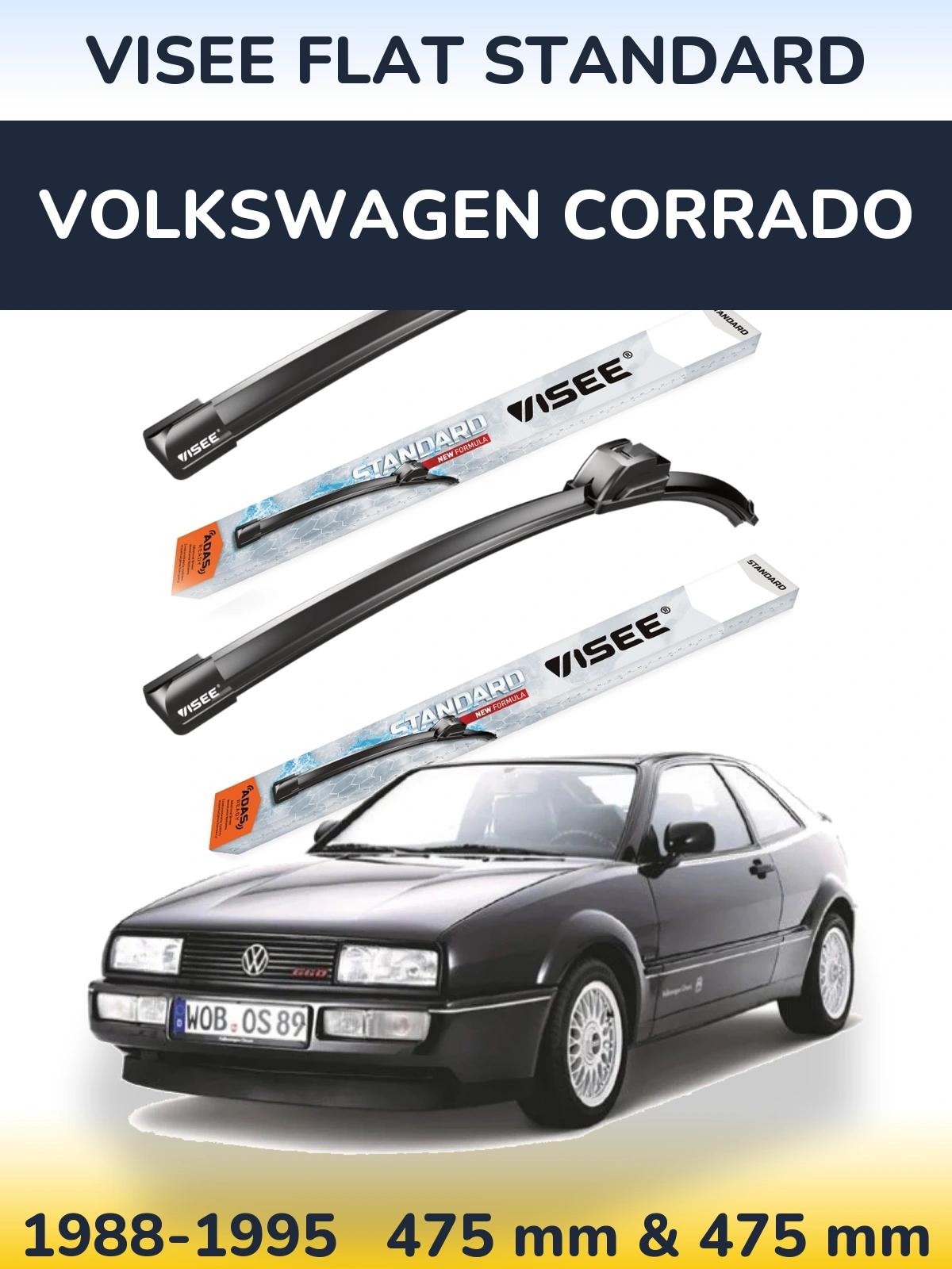 Комплект передніх щіток VISEE FLAT STANDARD 475 & 475 мм для Volkswagen Corrado 1988-1995
