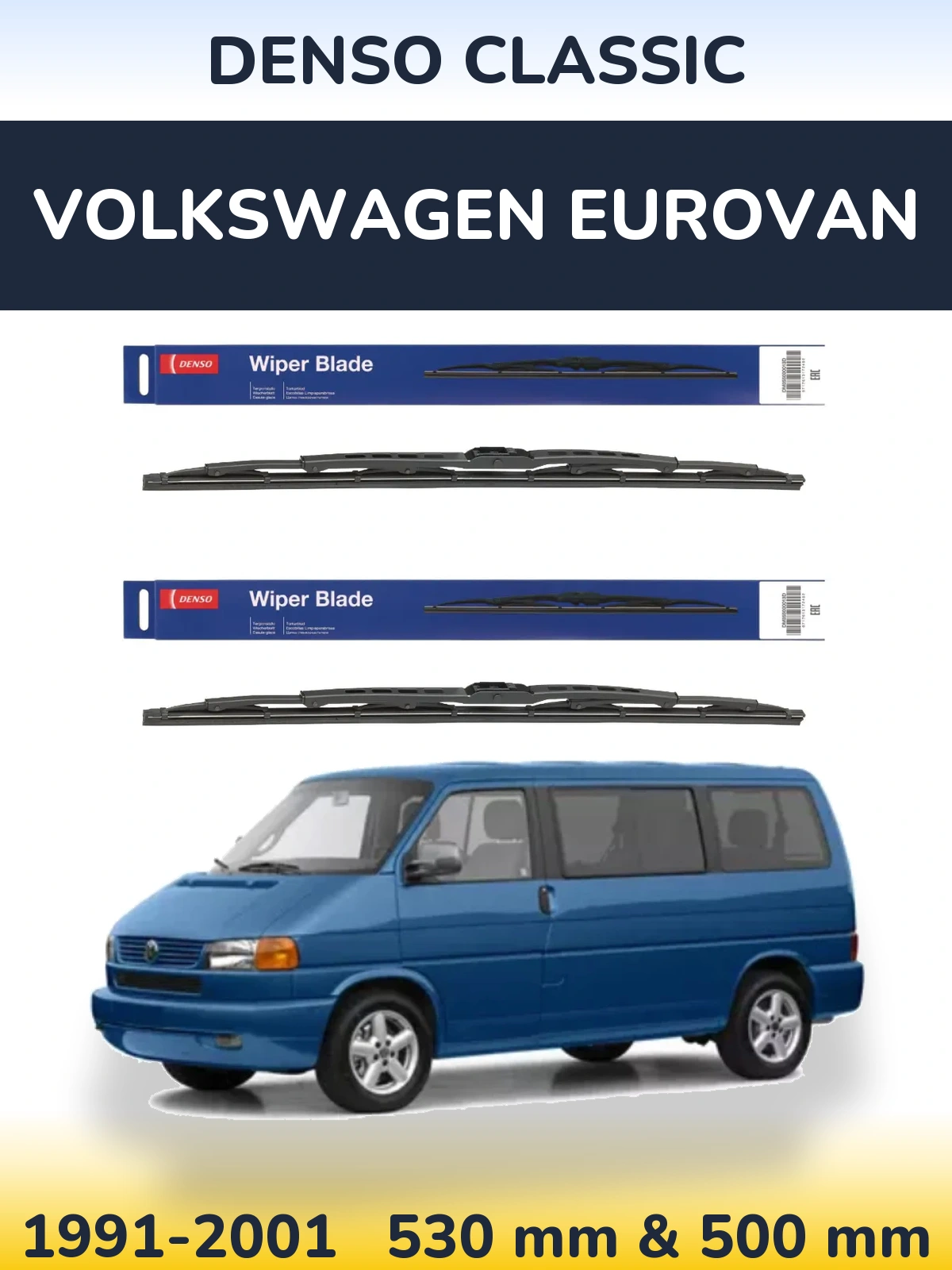 Komplet przednich wycieraczek Denso Classic 530 & 500 mm do Volkswagen Eurovan 1991-2001
