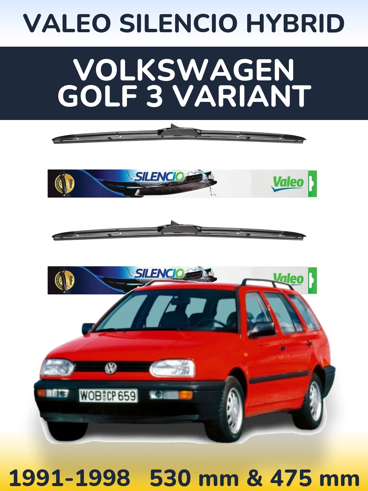 Komplet przednich wycieraczek Valeo Silencio Hybrid 530 & 475 mm do Volkswagen Golf 3 Variant 1991-1998