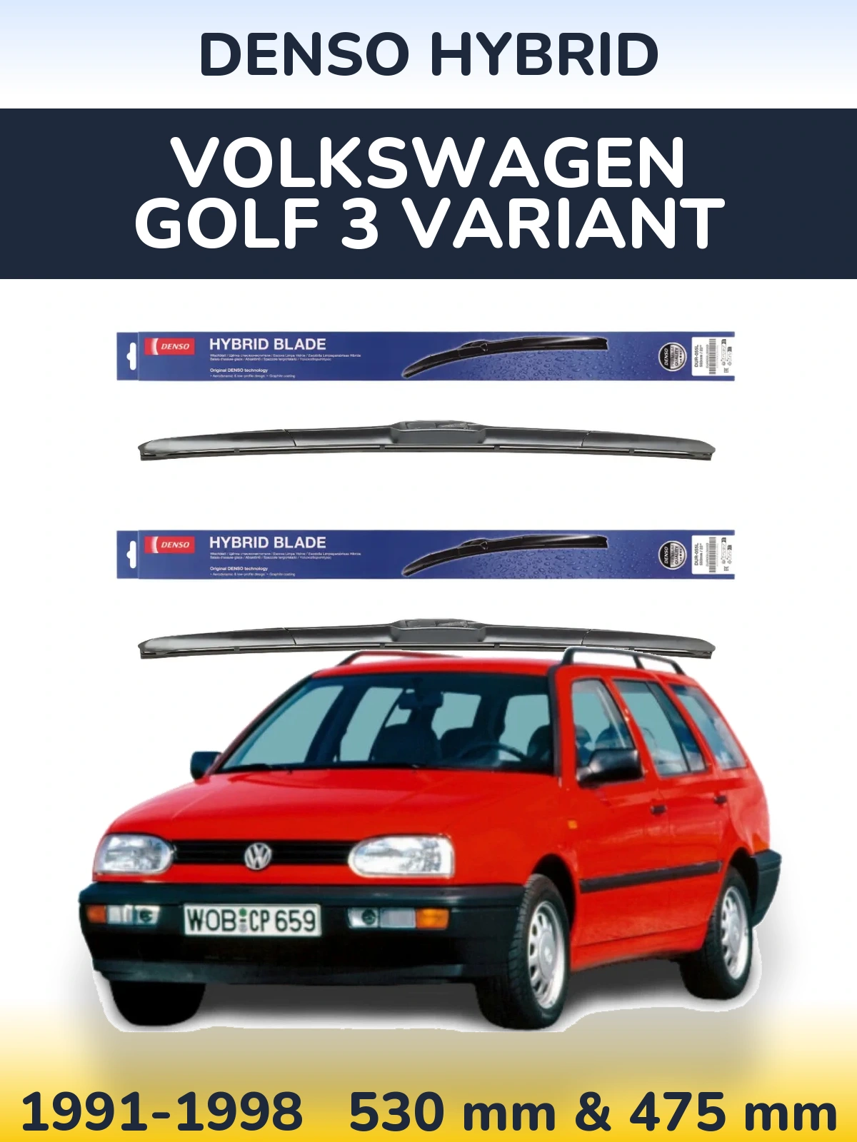 Komplet przednich wycieraczek Denso Hybrid 530 & 475 mm do Volkswagen Golf 3 Variant 1991-1998