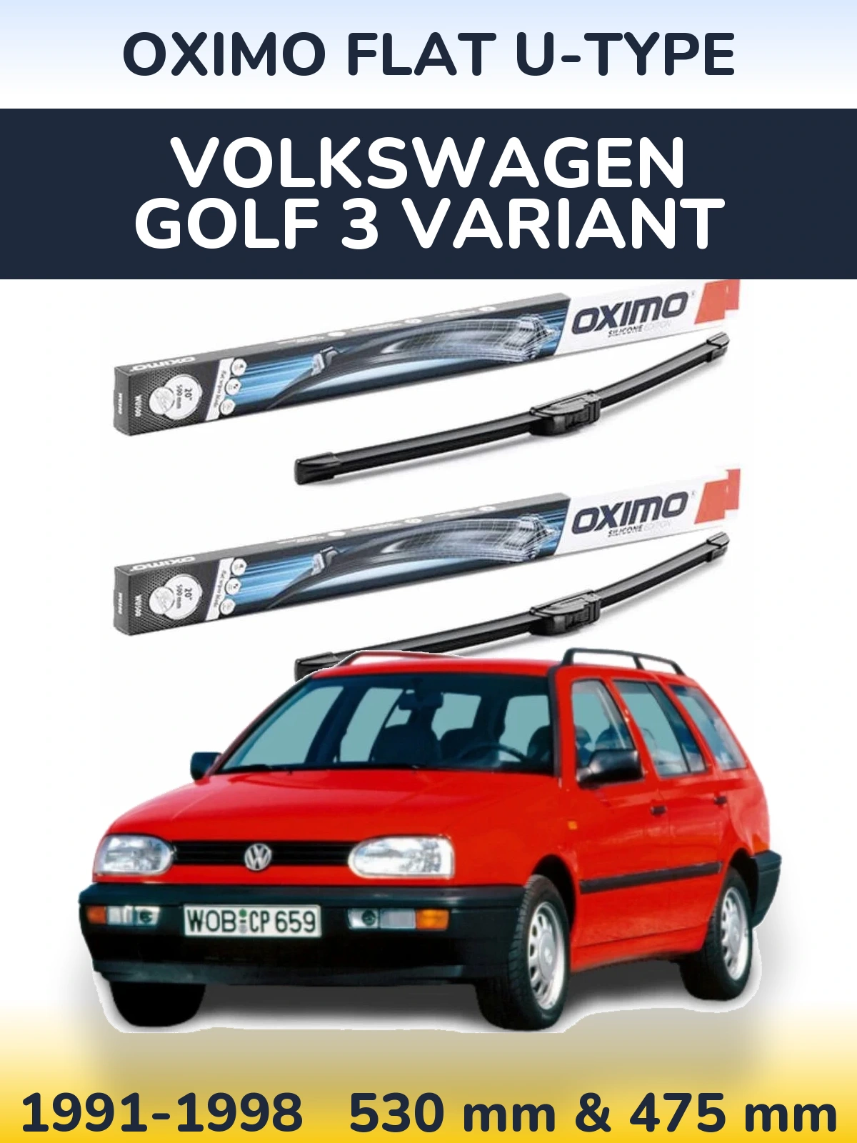 Komplet przednich wycieraczek Oximo Flat U-type 530 & 475 mm do Volkswagen Golf 3 Variant 1991-1998