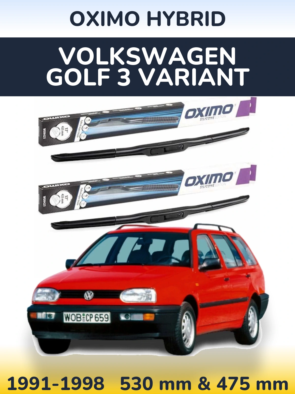 Komplet przednich wycieraczek Oximo Hybrid 530 & 475 mm do Volkswagen Golf 3 Variant 1991-1998