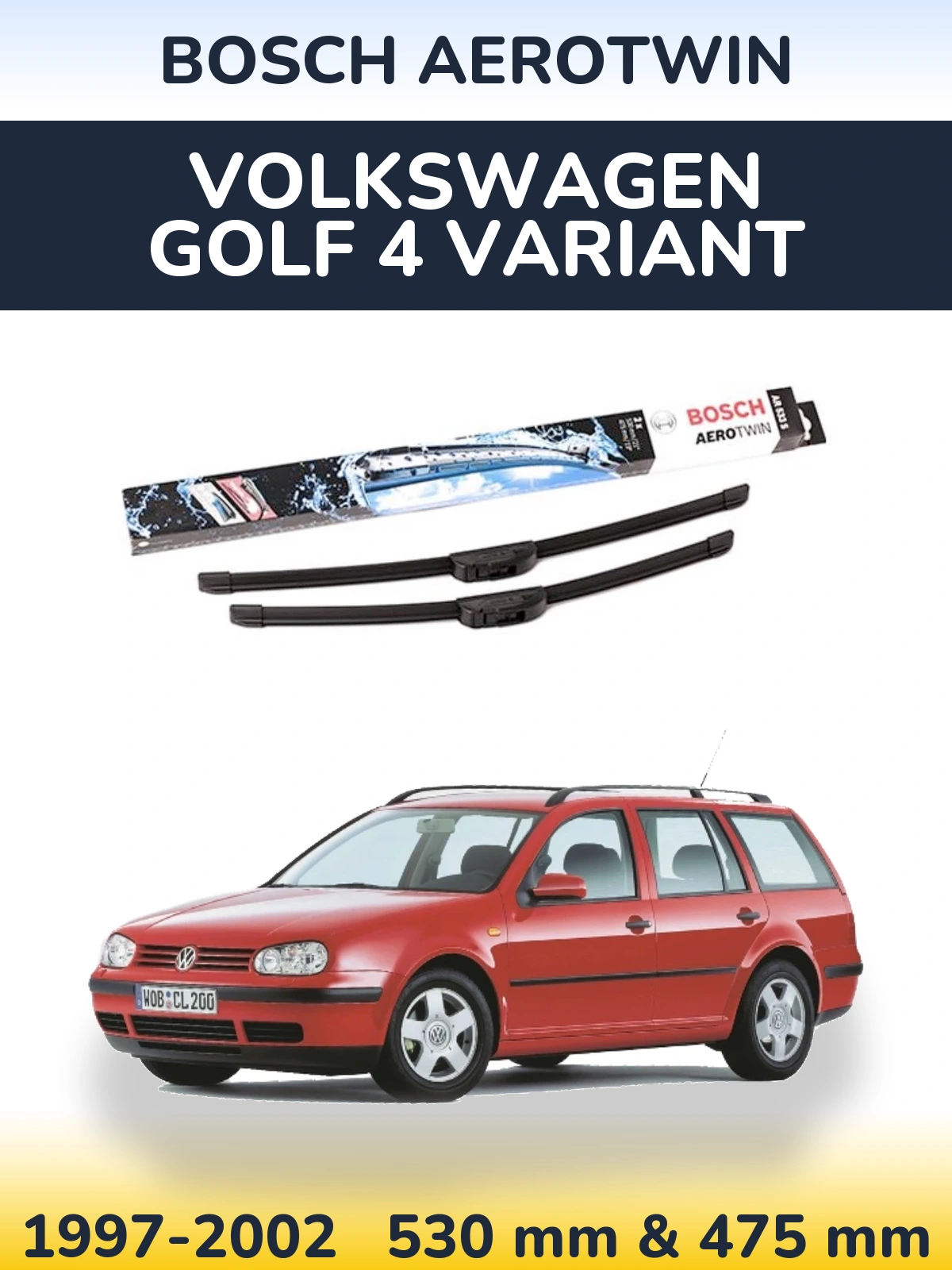 Komplet przednich wycieraczek BOSCH AeroTwin 530 & 475 mm do Volkswagen Golf 4 Variant 1997-2002