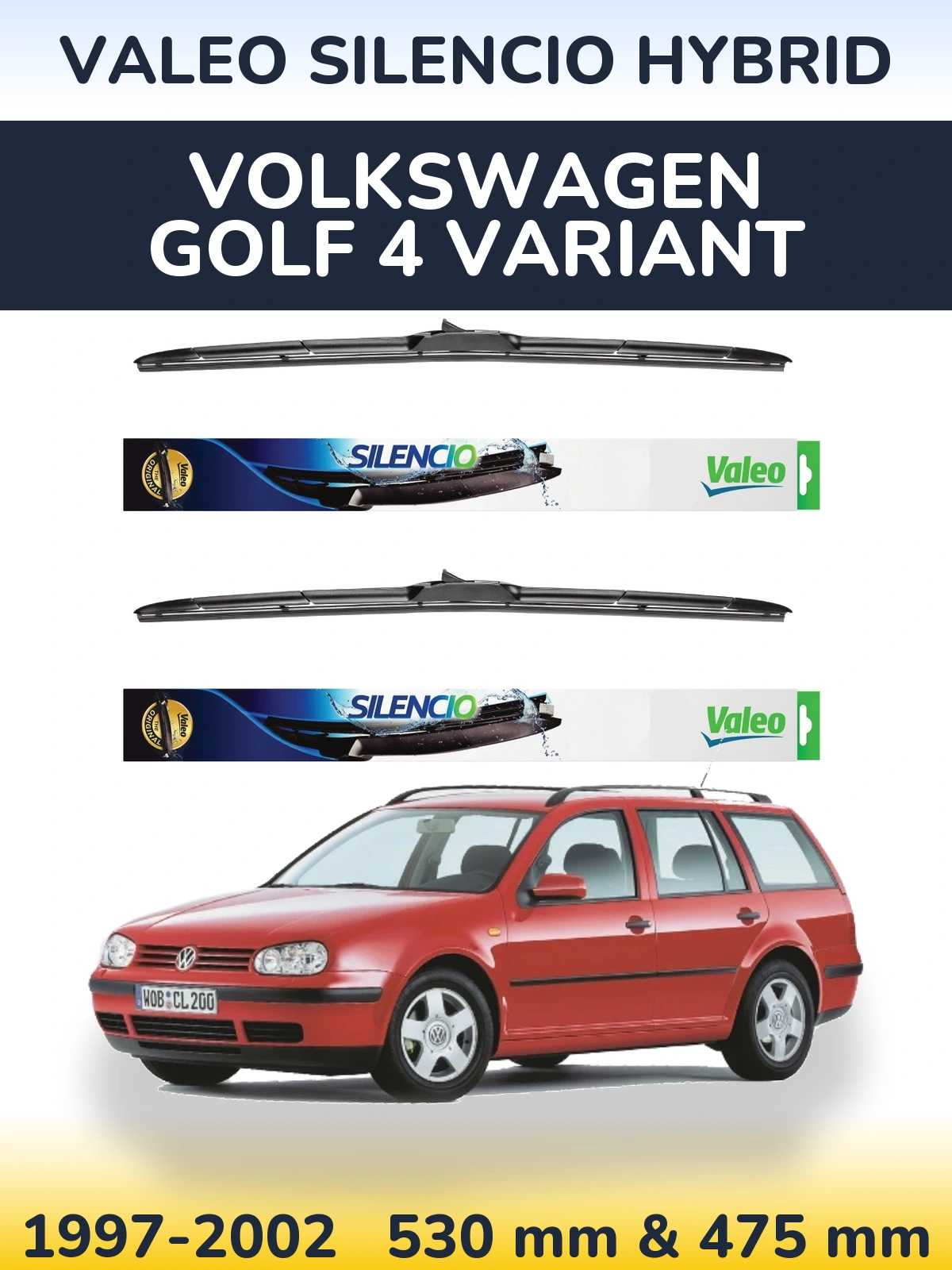 Komplet przednich wycieraczek Valeo Silencio Hybrid 530 & 475 mm do Volkswagen Golf 4 Variant 1997-2002