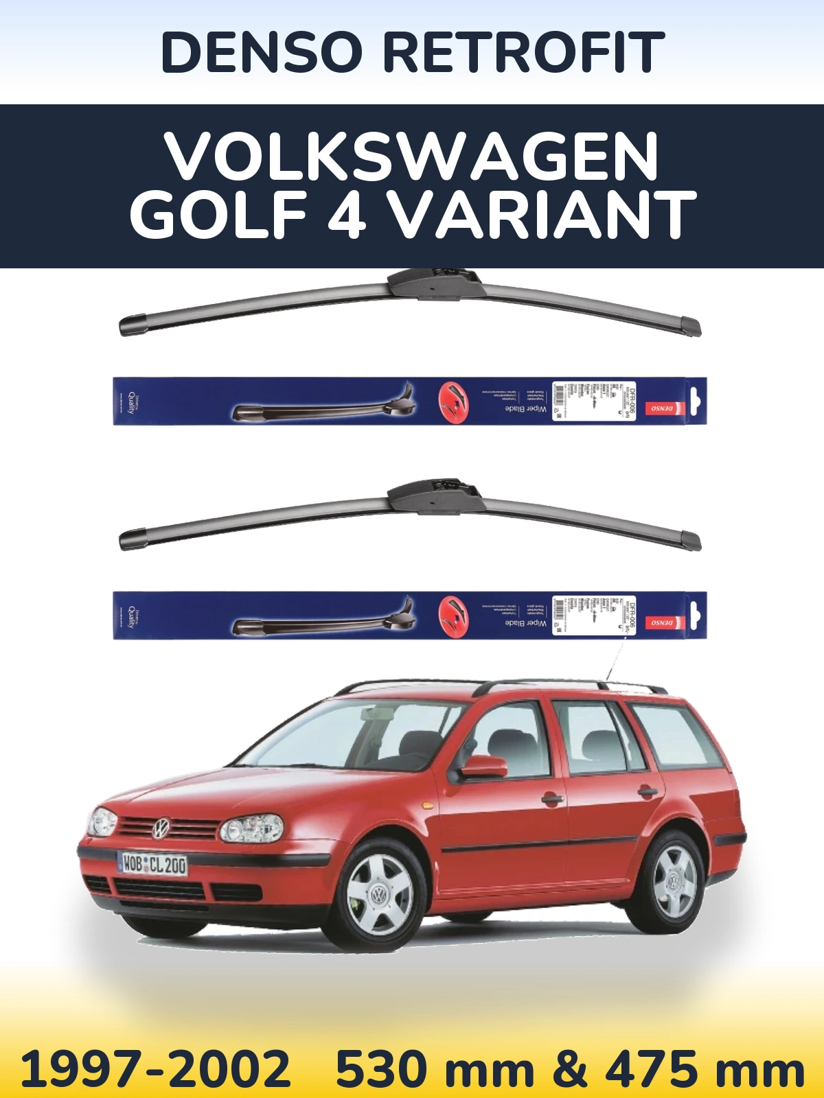 Komplet przednich wycieraczek Denso Retrofit 530 & 475 mm do Volkswagen Golf 4 Variant 1997-2002