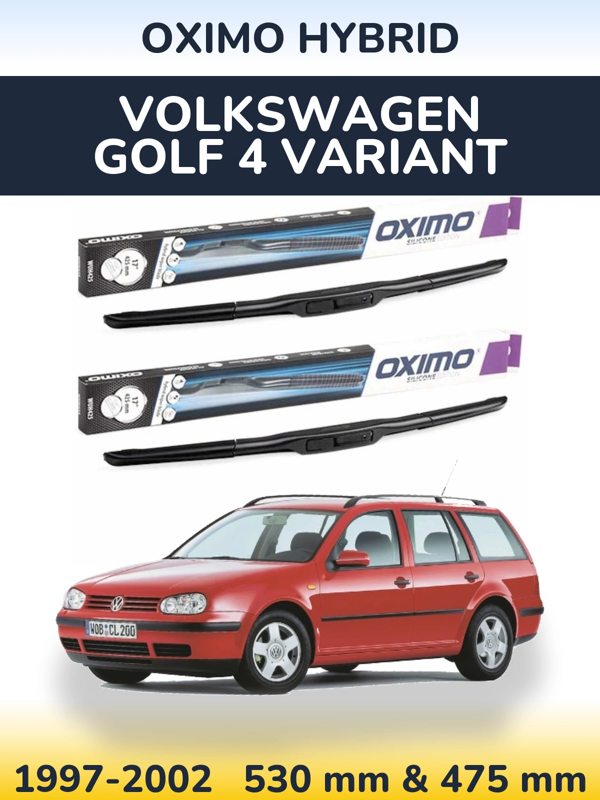 Komplet przednich wycieraczek Oximo Hybrid 530 & 475 mm do Volkswagen Golf 4 Variant 1997-2002