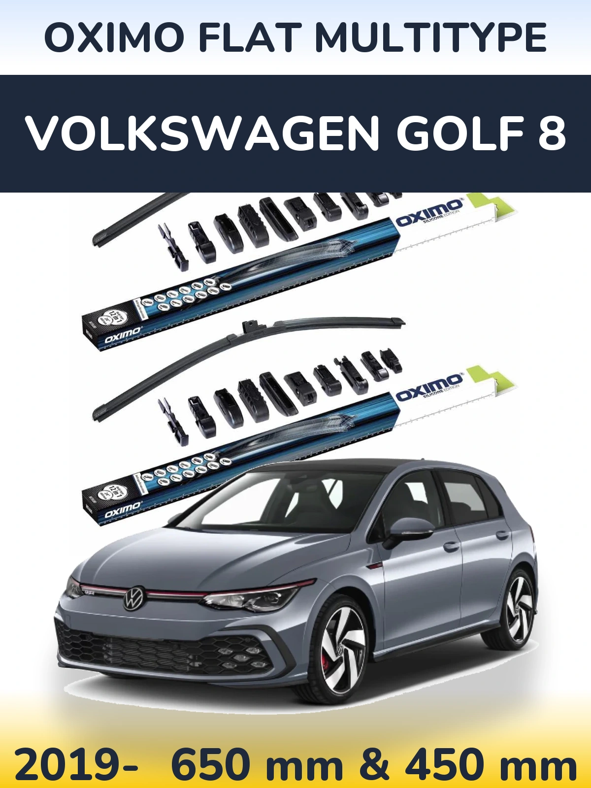 Komplet przednich wycieraczek Oximo Flat MultiType 650 & 450 mm do Volkswagen Golf 8 2019-2026