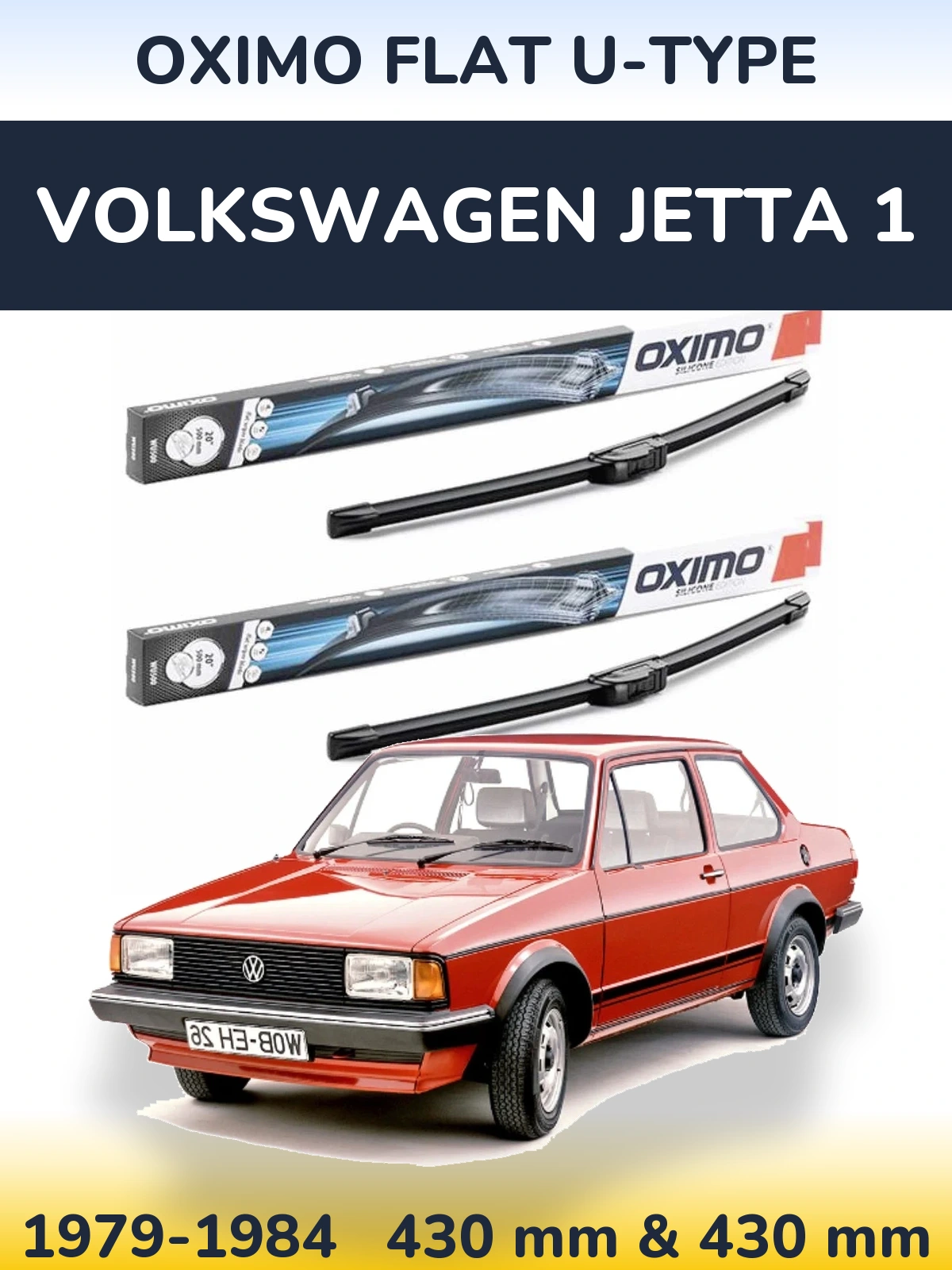 Front wiper blade set Oximo Flat U-type 430 & 430 mm for Volkswagen Jetta 1 1979-1984