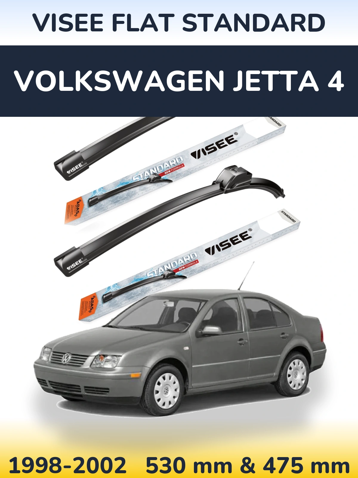 Komplet przednich wycieraczek VISEE FLAT STANDARD 530 & 475 mm do Volkswagen Jetta 4 1998-2002