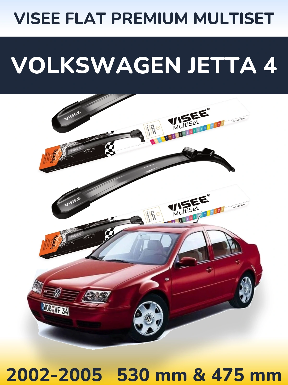 Komplet przednich wycieraczek VISEE FLAT PREMIUM MultiSet 530 & 475 mm do Volkswagen Jetta 4 2002-2005