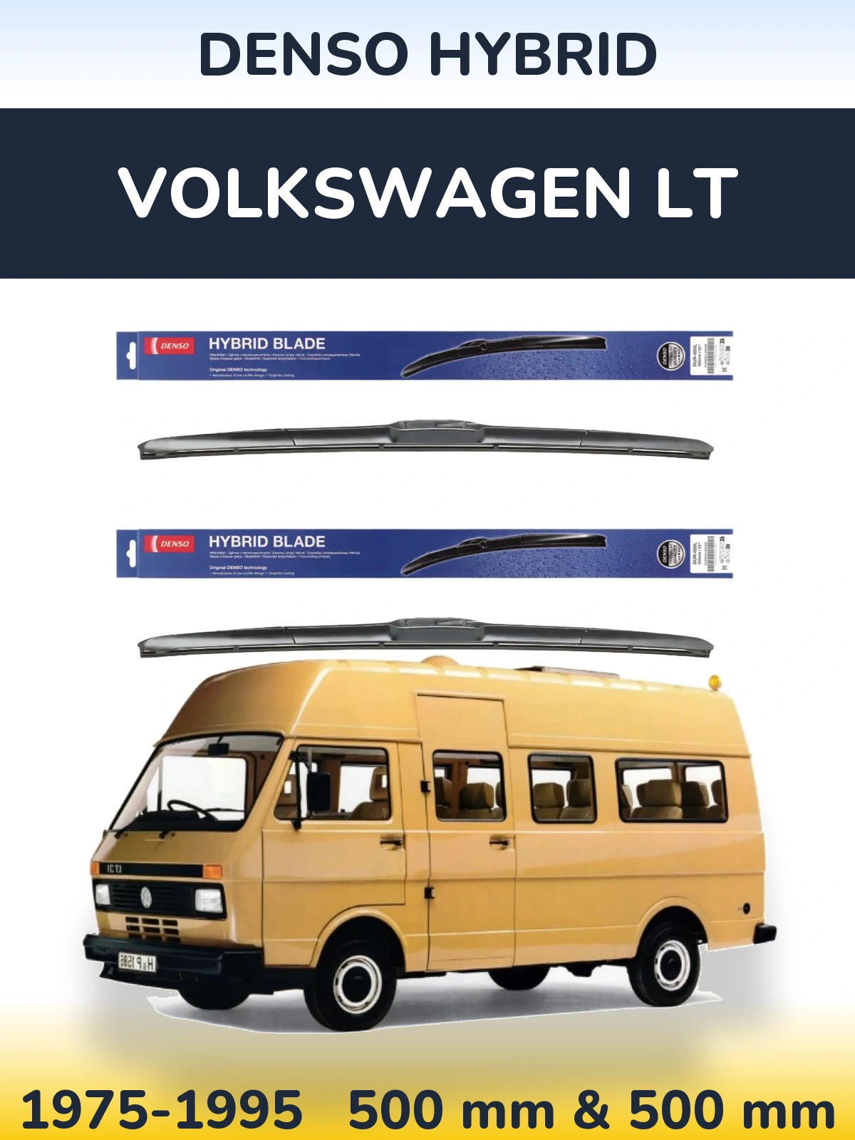 Front wiper blade set Denso Hybrid 500 & 500 mm for Volkswagen LT 1975-1995