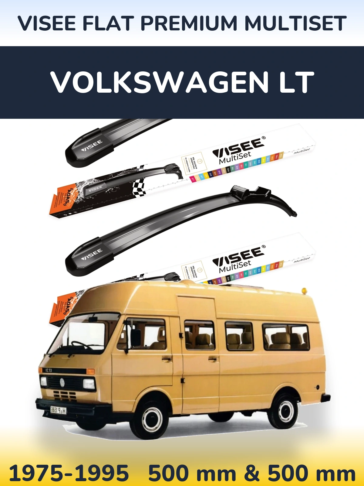 Front wiper blade set VISEE FLAT PREMIUM MultiSet 500 & 500 mm for Volkswagen LT 1975-1995
