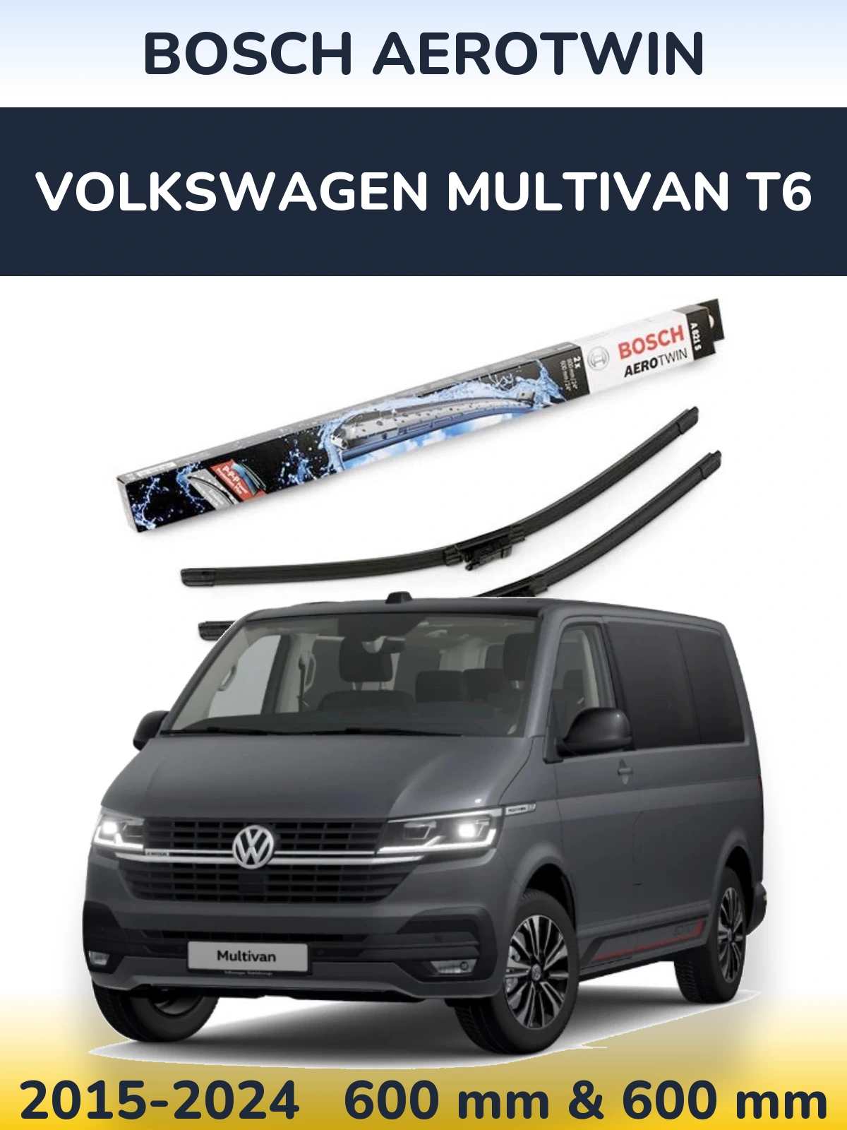 Komplet przednich wycieraczek BOSCH AeroTwin 600 & 600 mm do Volkswagen Multivan T6 2015-2024