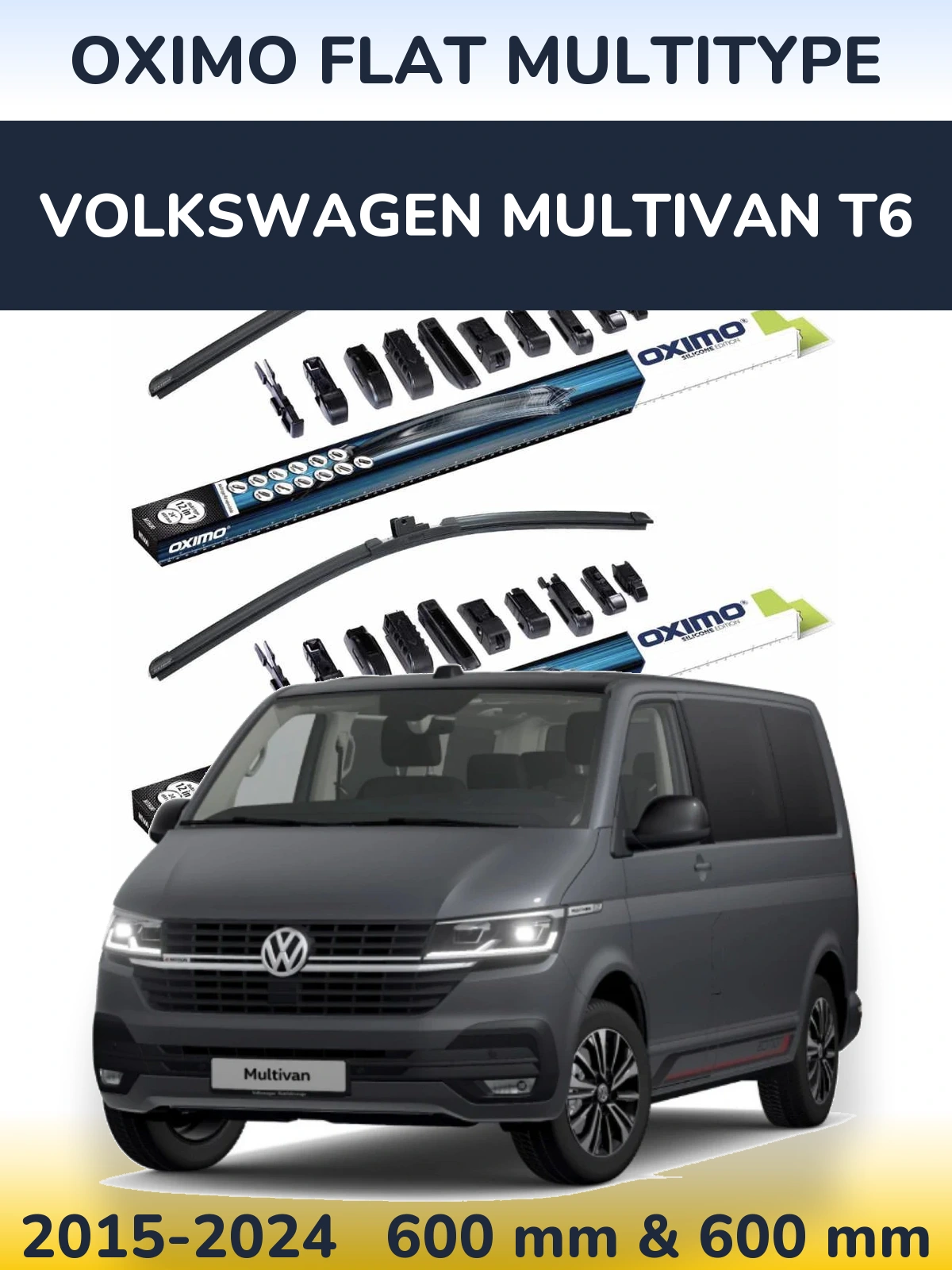 Комплект передних дворников Oximo Flat MultiТипe 600 & 600 мм для Volkswagen Multivan T6 2015-2024