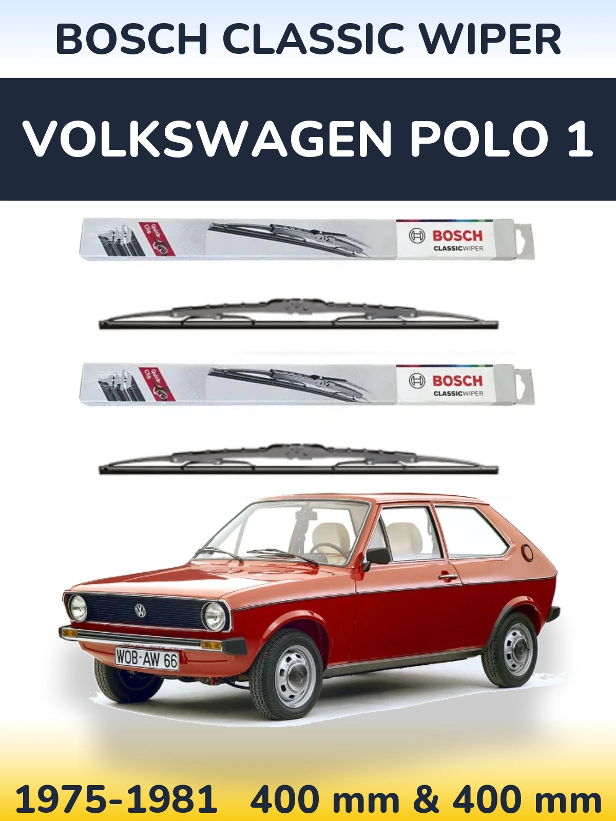 Комплект передніх щіток BOSCH Classic Wiper 400 & 400 мм для Volkswagen Polo 1 1975-1981