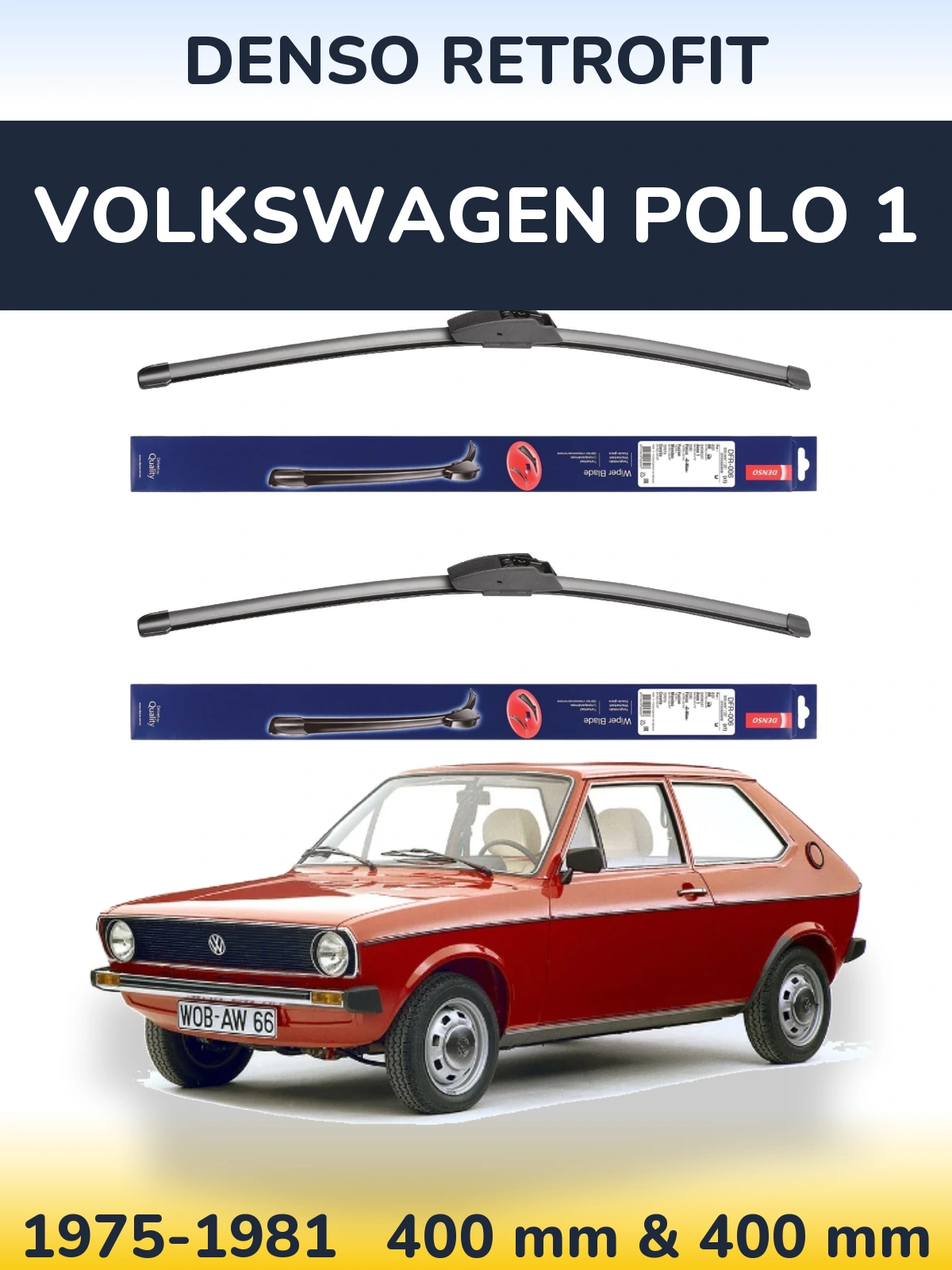 Komplet przednich wycieraczek Denso Retrofit 400 & 400 mm do Volkswagen Polo 1 1975-1981