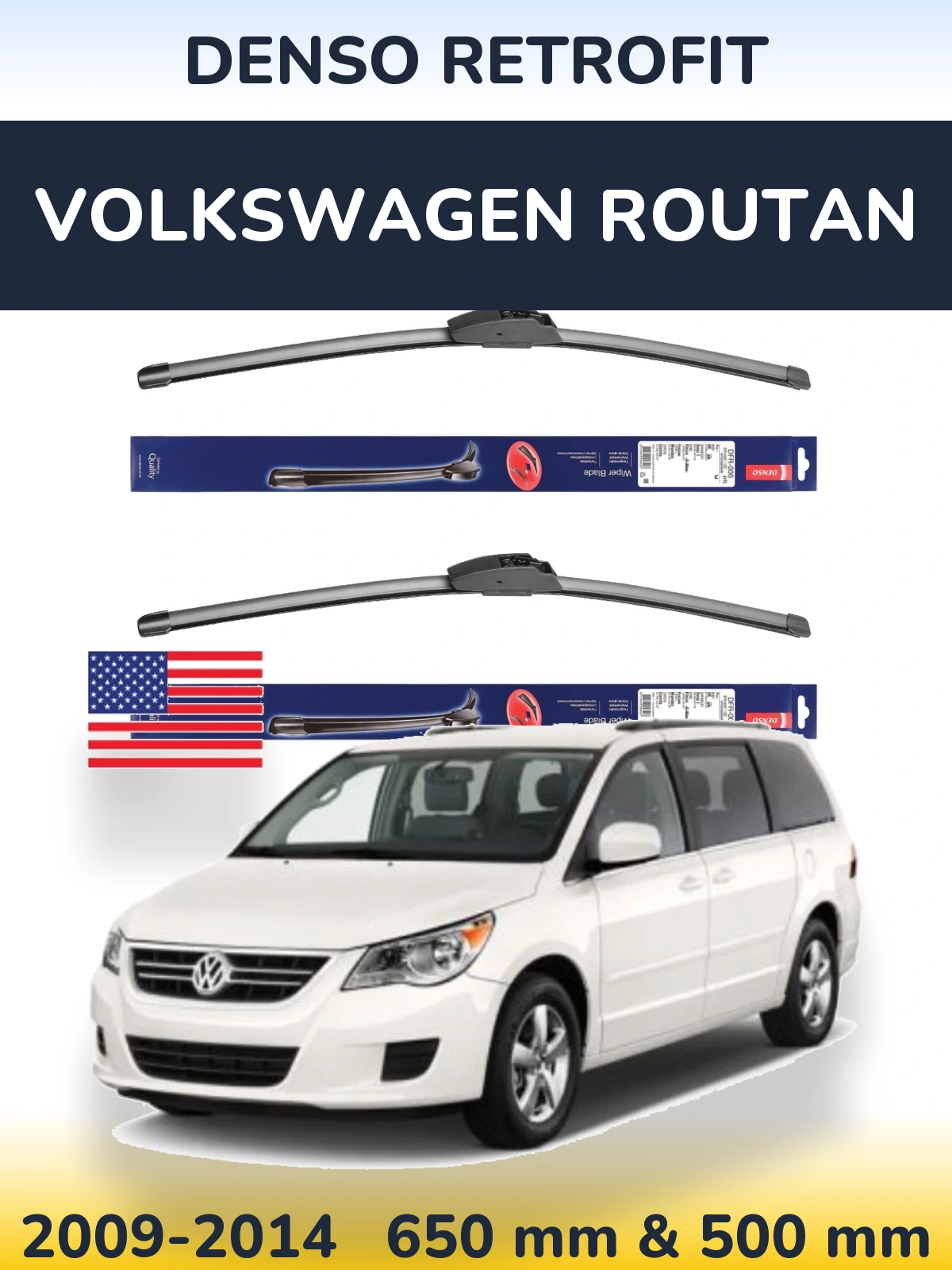 Komplet przednich wycieraczek Denso Retrofit 650 & 500 mm do Volkswagen Routan 2009-2014