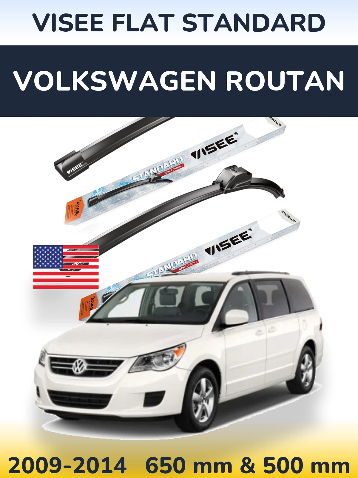 Komplet przednich wycieraczek VISEE FLAT STANDARD 650 & 500 mm do Volkswagen Routan 2009-2014