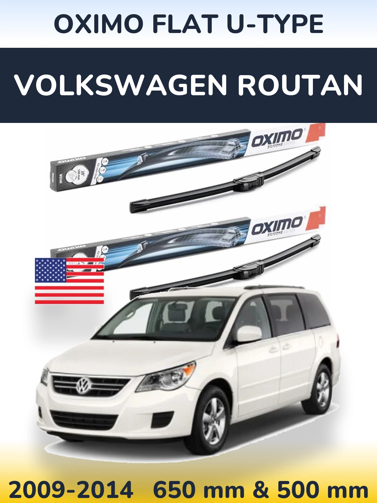Комплект передніх щіток Oximo Flat U-type 650 & 500 мм для Volkswagen Routan 2009-2014