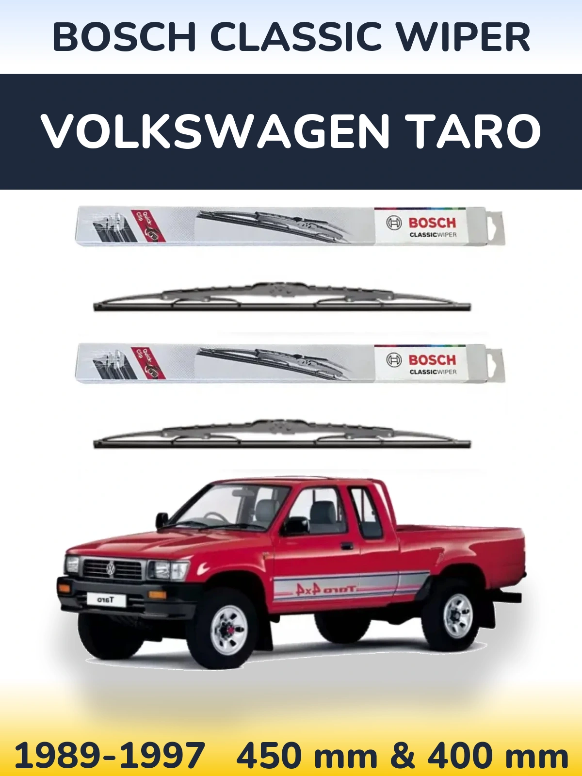 Front wiper blade set BOSCH Classic Wiper 450 & 400 mm for Volkswagen Taro 1989-1997