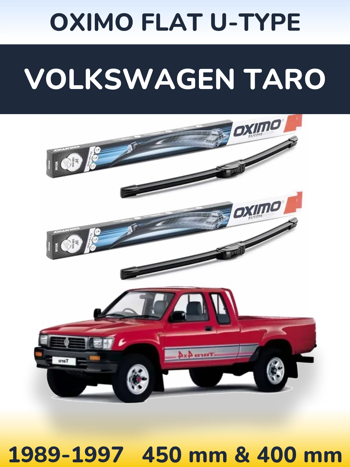 Front wiper blade set Oximo Flat U-type 450 & 400 mm for Volkswagen Taro 1989-1997