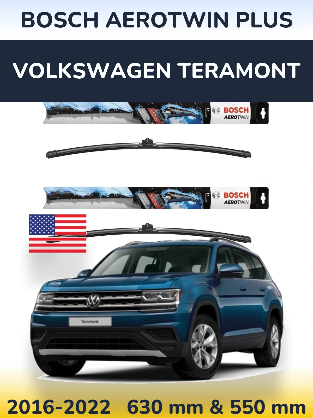 Front wiper blade set BOSCH AeroTwin Plus 600 & 550 mm for Volkswagen Teramont 2016-2022